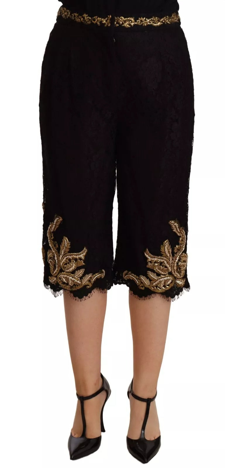 Short Dolce & Gabbana en dentelle noire et or baroque PIÈCE SPÉCIALE