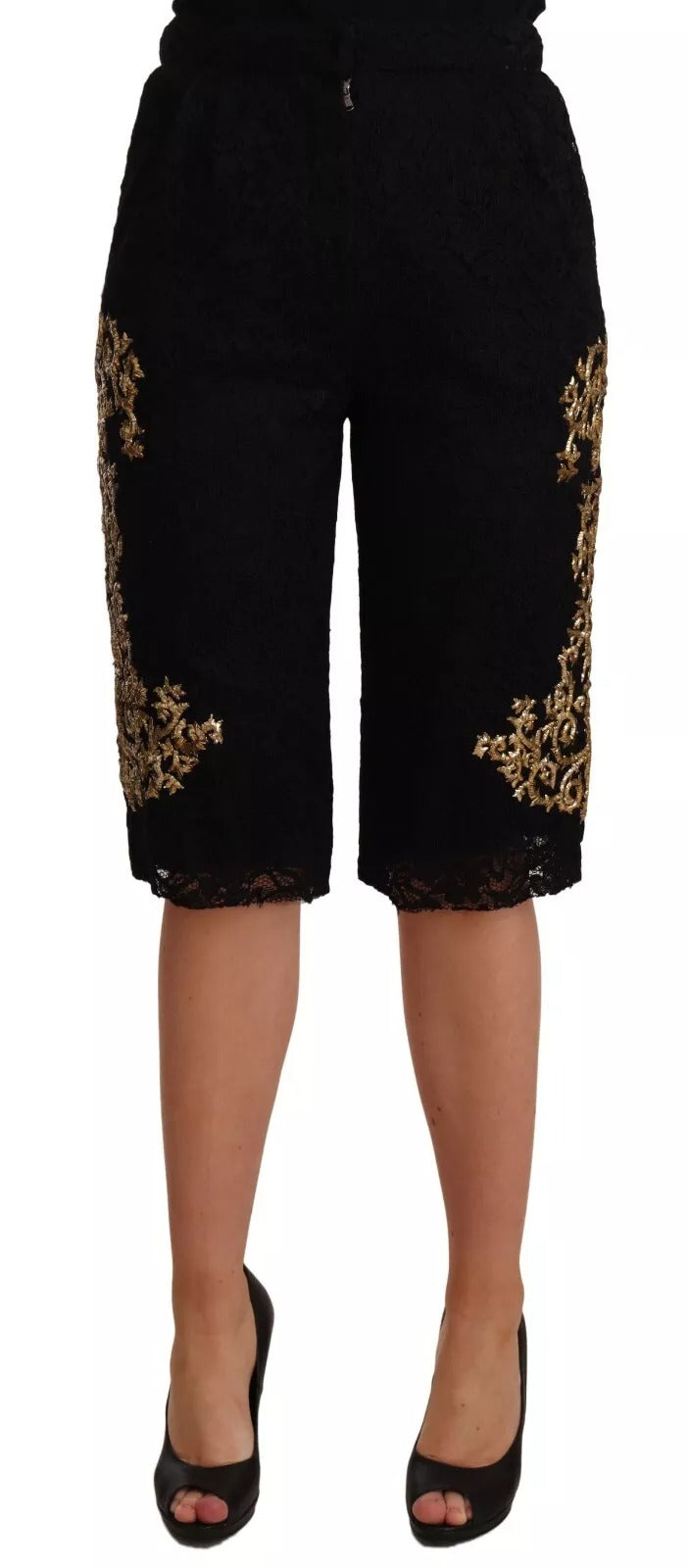 Short Dolce & Gabbana en dentelle noire et or baroque PIÈCE SPÉCIALE
