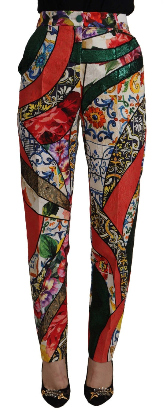 Pantalon taille haute en jacquard patchwork multicolore Dolce & Gabbana
