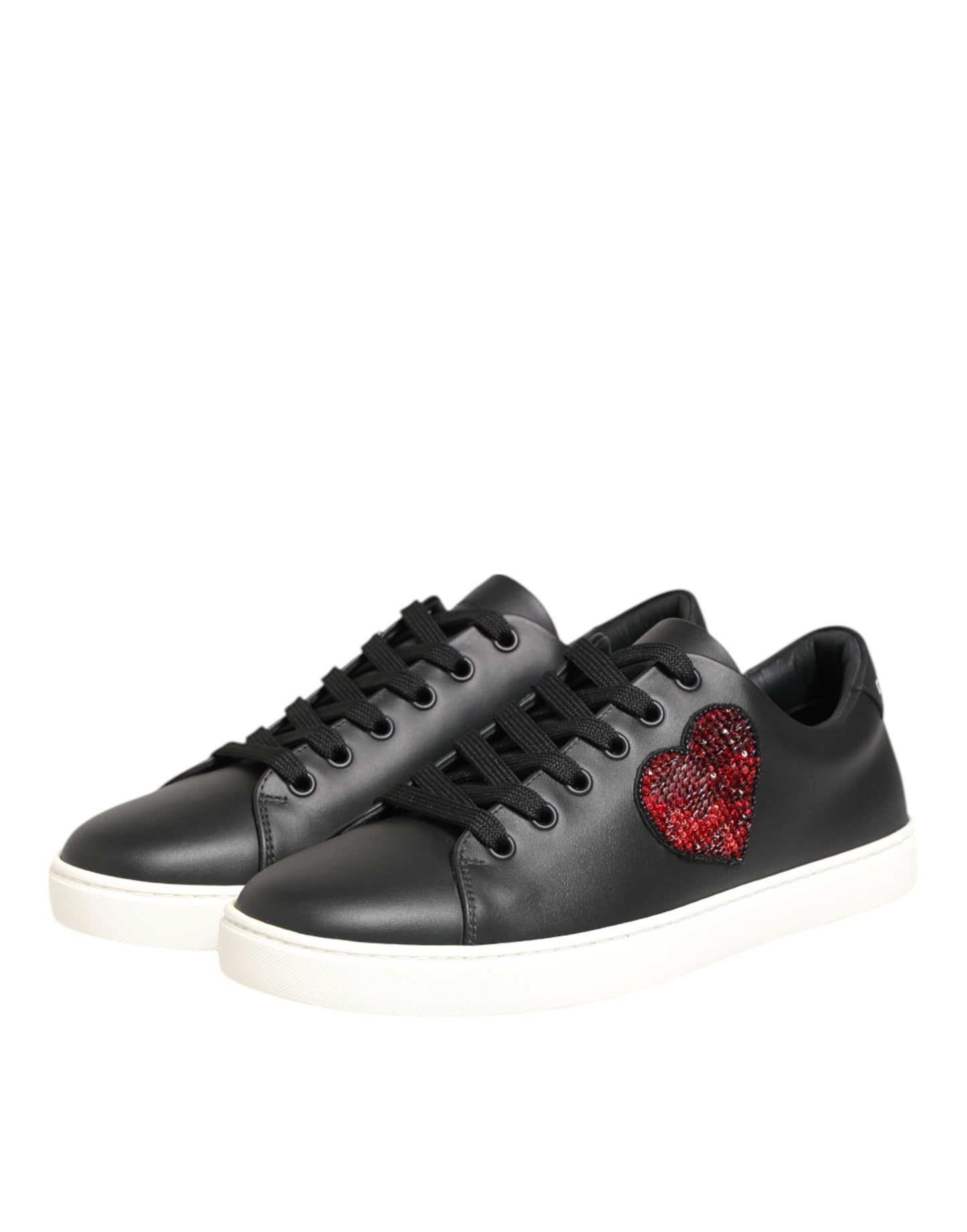 Baskets Dolce & Gabbana en cuir noir et blanc avec cœur en cristal