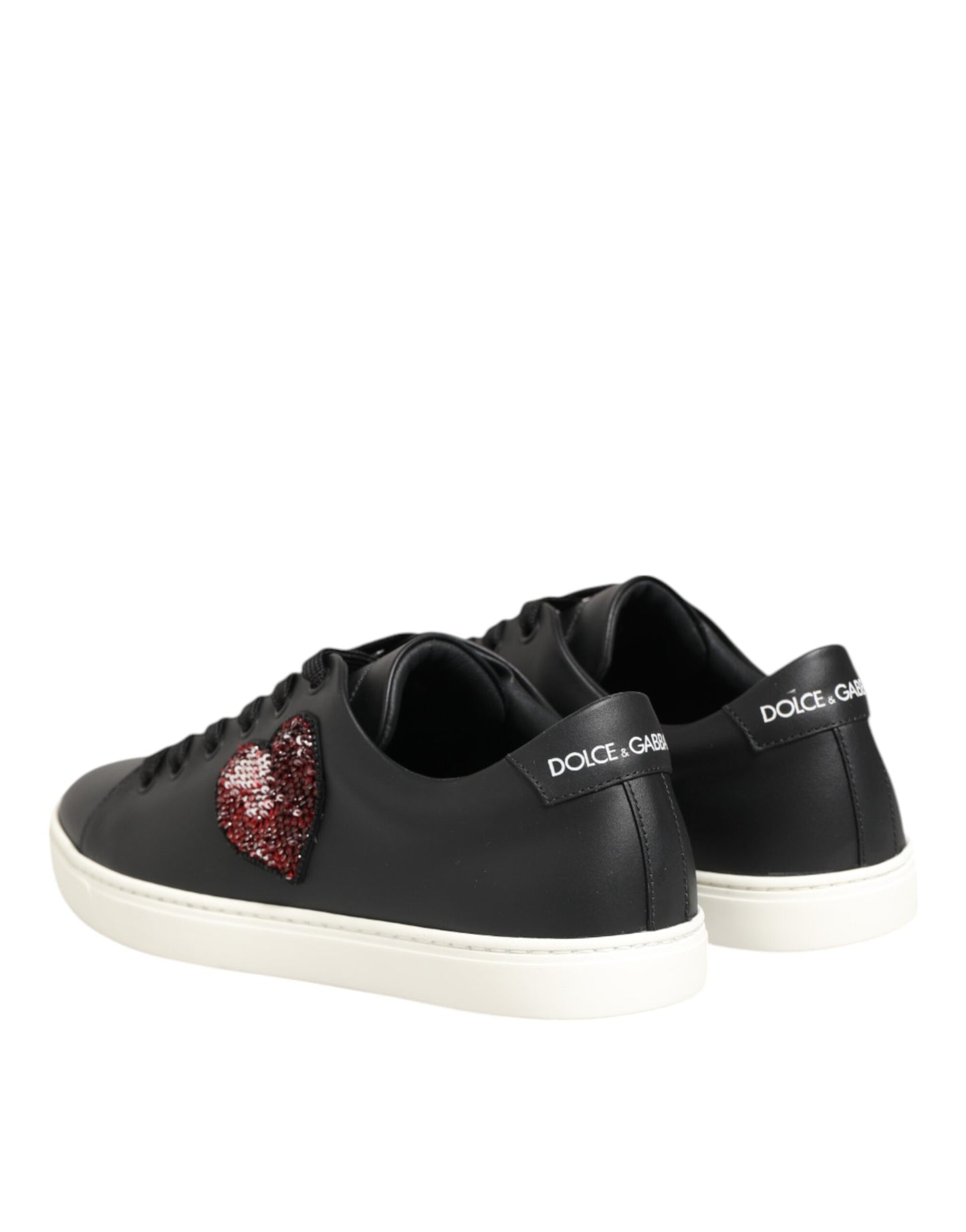 Baskets Dolce & Gabbana en cuir noir et blanc avec cœur en cristal