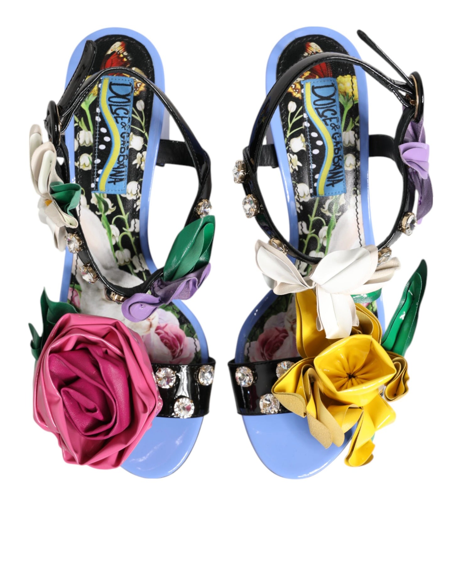 Dolce & Gabbana Sandalen mit mehrfarbigen Blumenapplikationen und Kristallen