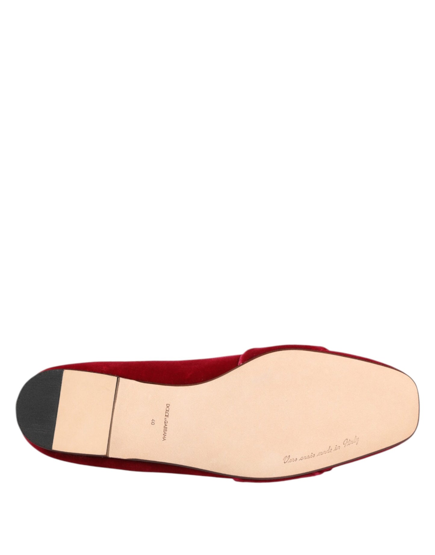 Mocassins plats Dolce & Gabbana en velours rouge avec boucle en cristal