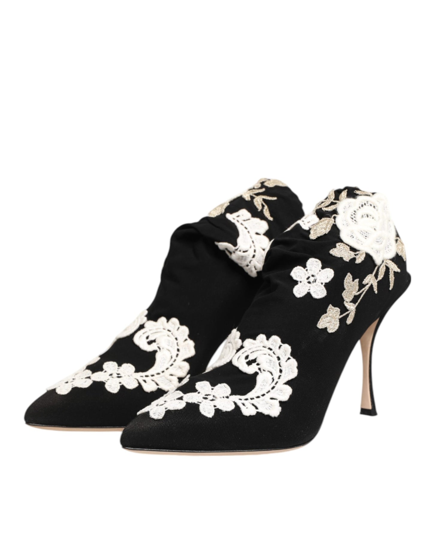 Bottes à talons aiguilles Dolce & Gabbana en jersey brodé noir et blanc