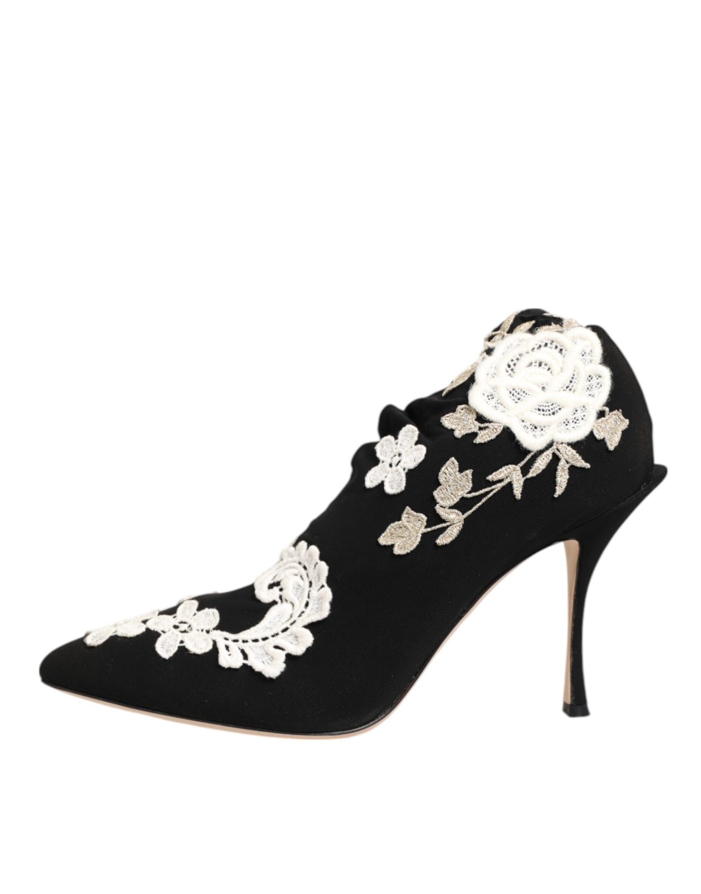 Bottes à talons aiguilles Dolce & Gabbana en jersey brodé noir et blanc