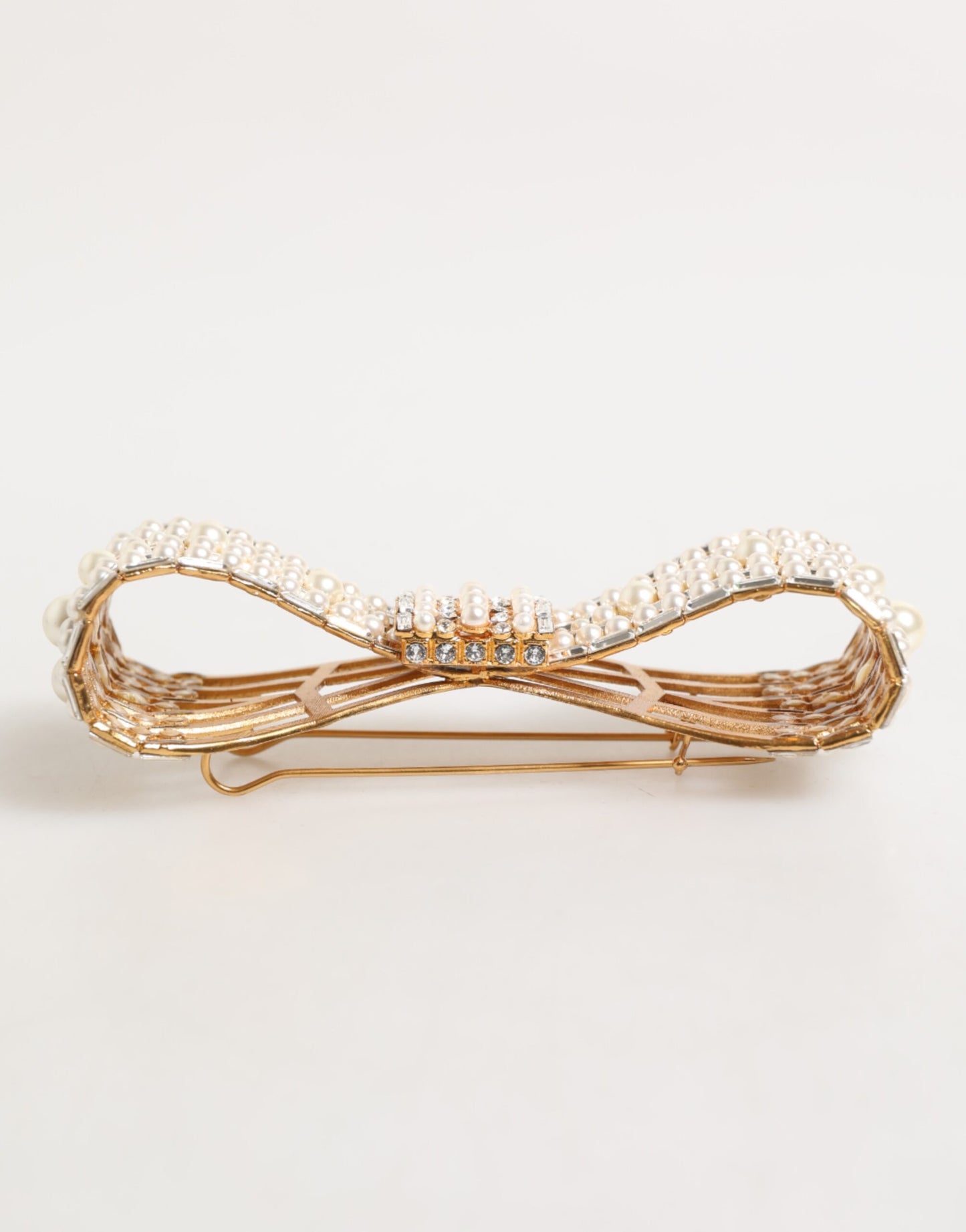 Broche Dolce & Gabbana en laiton doré ornée de fausses perles et de cristaux