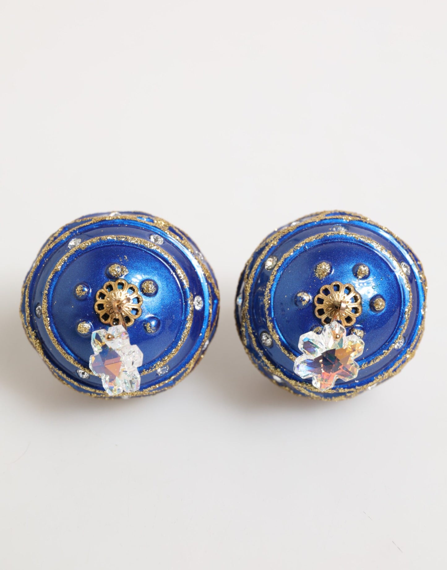 Boucles d'oreilles à clip Dolce & Gabbana en laiton doré et cristal bleu boule de Noël