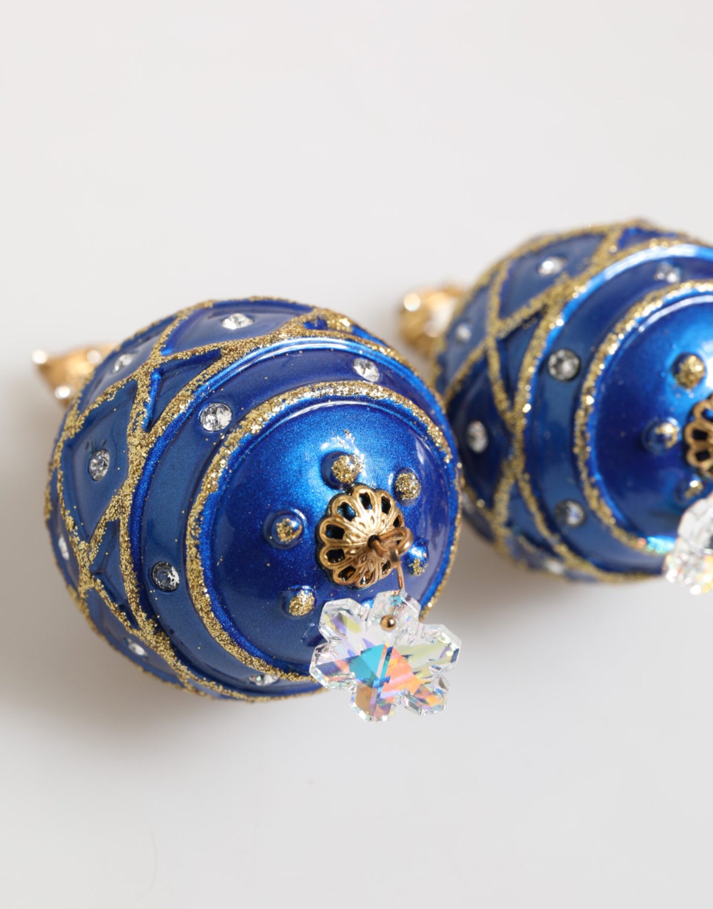 Boucles d'oreilles à clip Dolce & Gabbana en laiton doré et cristal bleu boule de Noël