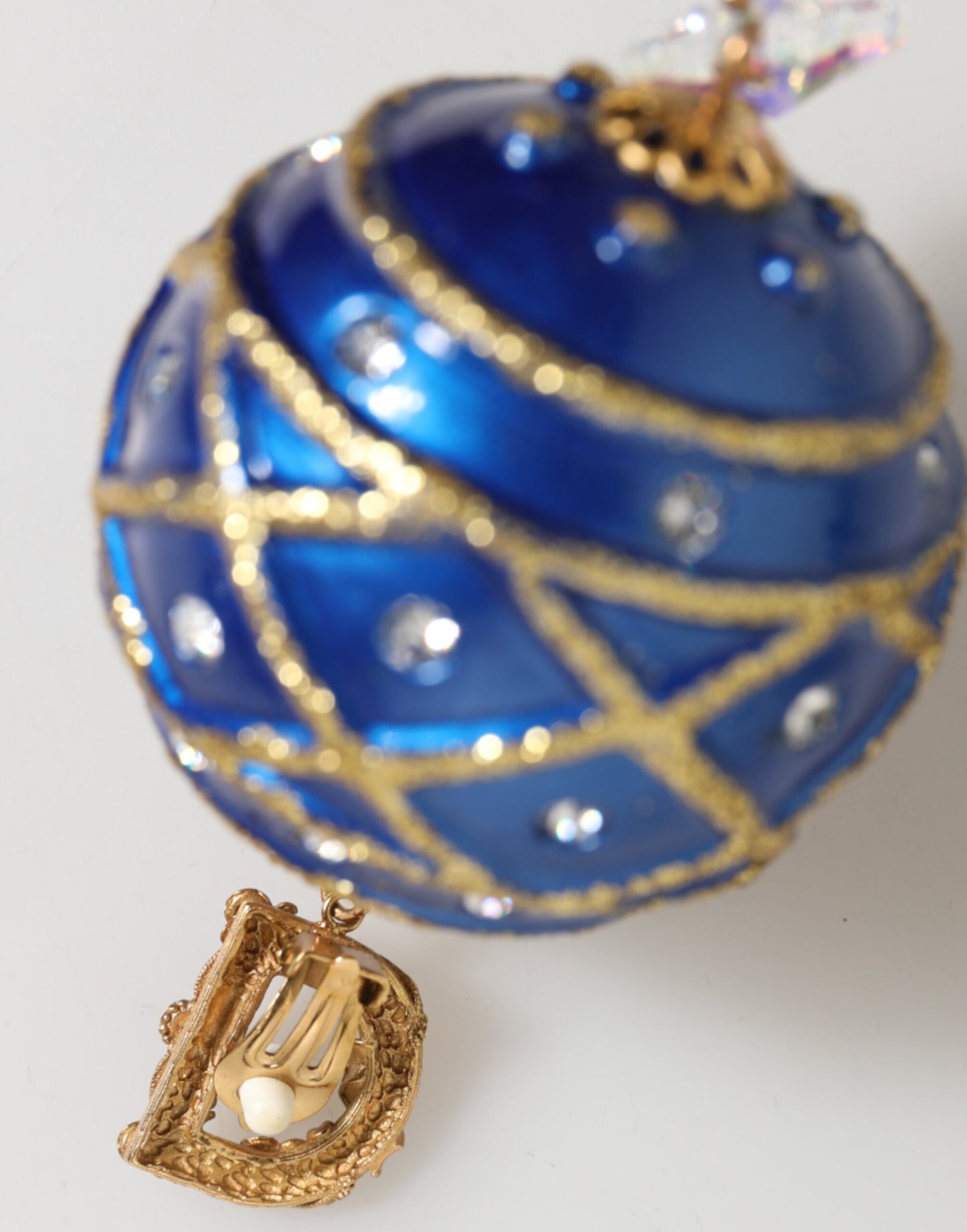 Boucles d'oreilles à clip Dolce & Gabbana en laiton doré et cristal bleu boule de Noël