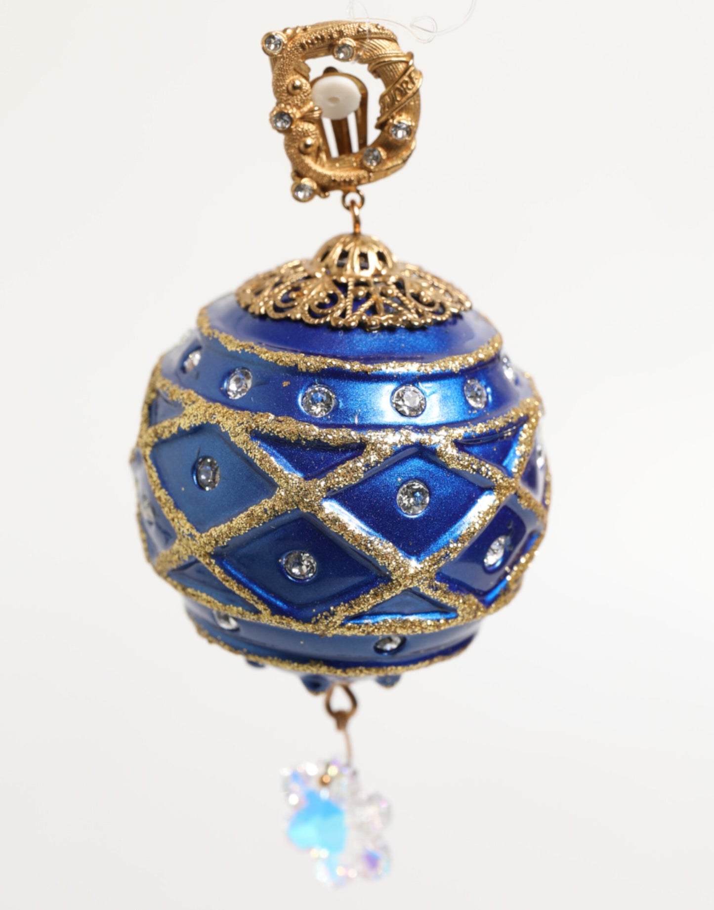 Boucles d'oreilles à clip Dolce & Gabbana en laiton doré et cristal bleu boule de Noël