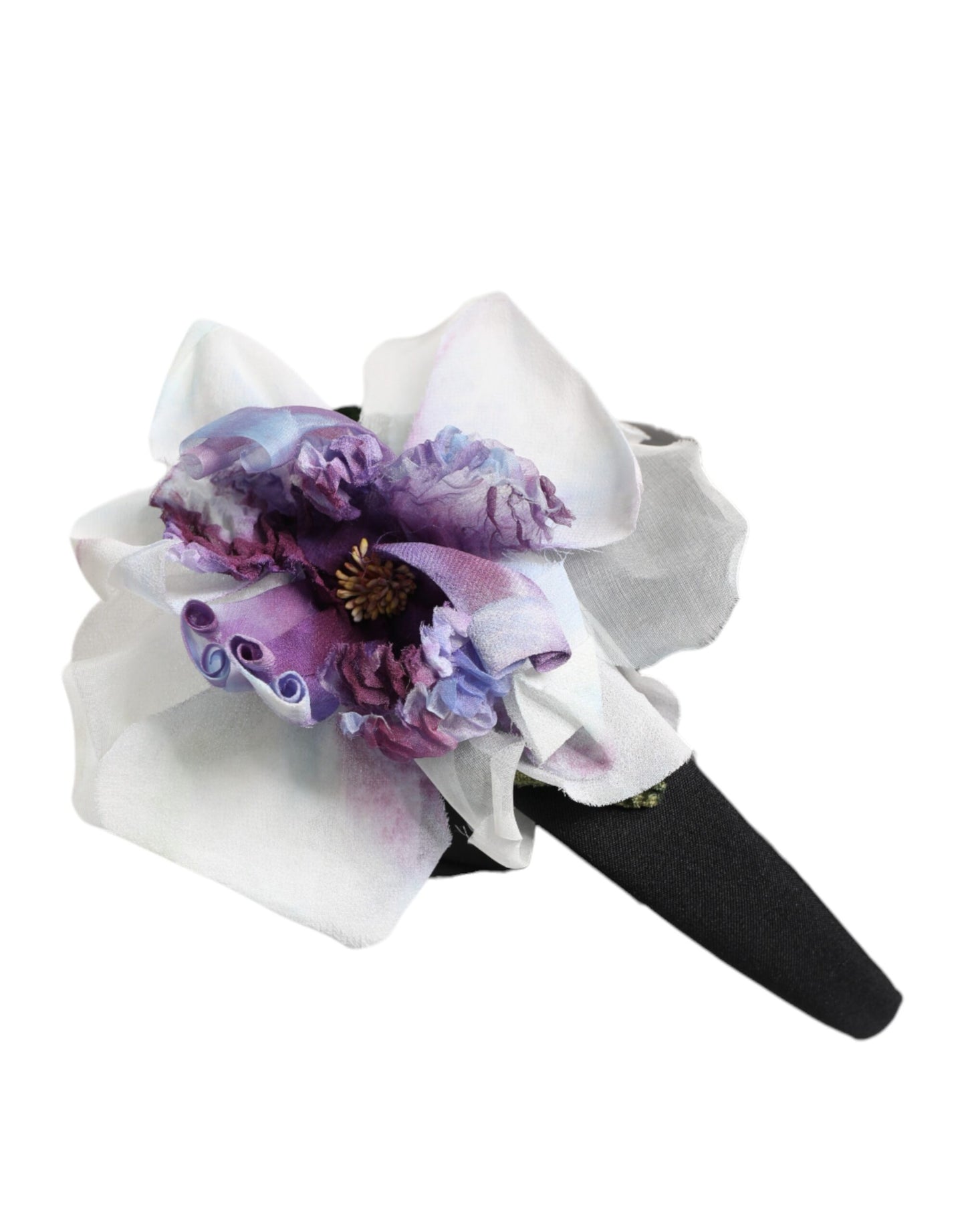 Bandeau accessoire Dolce & Gabbana en soie noir, vert, violet et blanc avec appliques florales