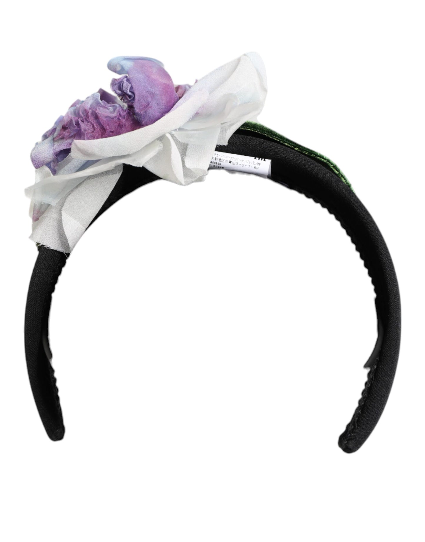 Bandeau accessoire Dolce & Gabbana en soie noir, vert, violet et blanc avec appliques florales