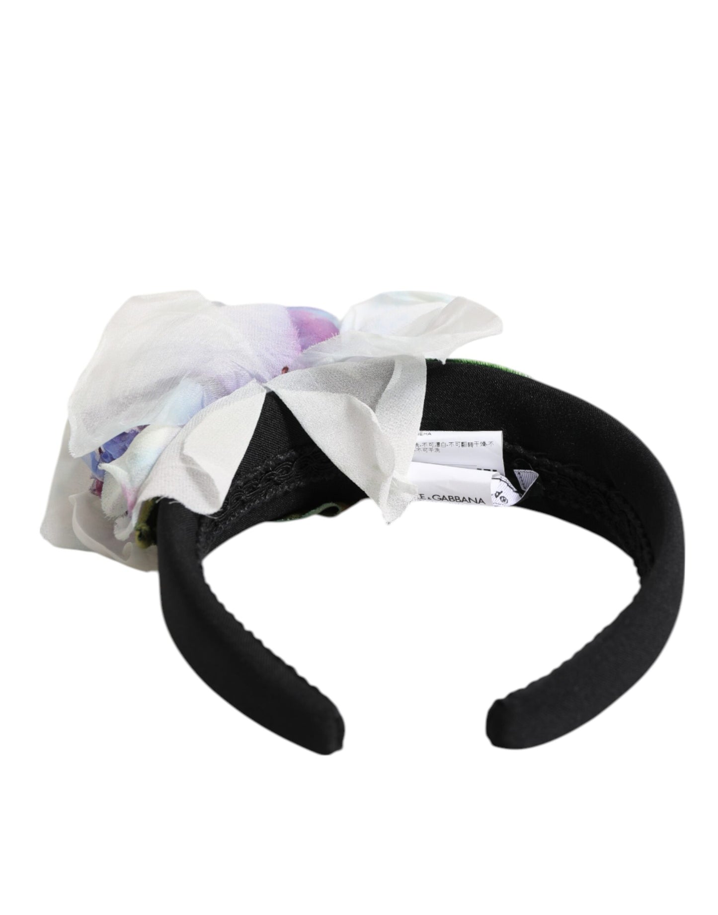 Bandeau accessoire Dolce & Gabbana en soie noir, vert, violet et blanc avec appliques florales