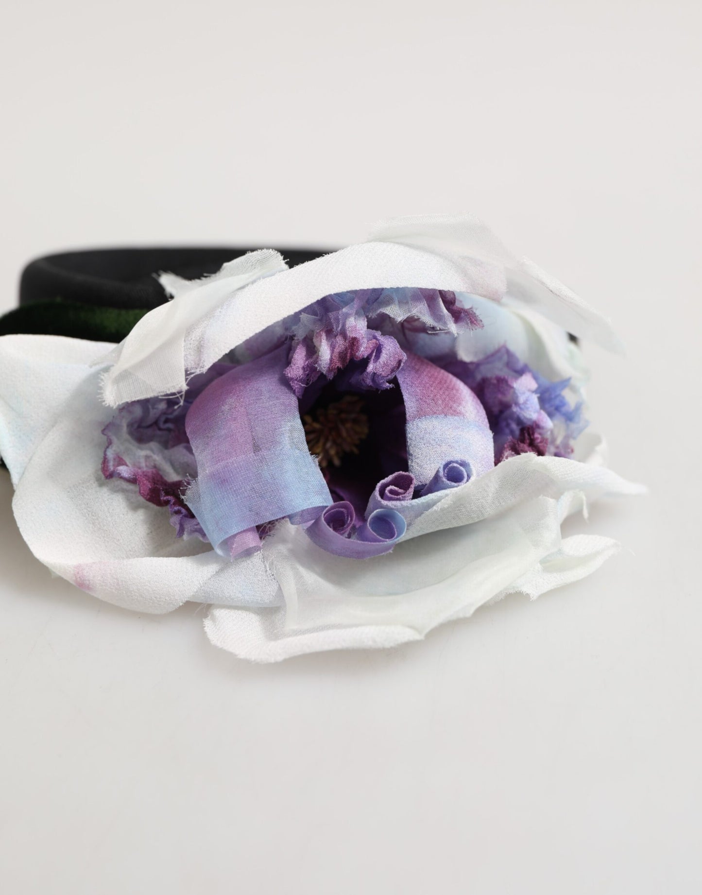 Bandeau accessoire Dolce & Gabbana en soie noir, vert, violet et blanc avec appliques florales