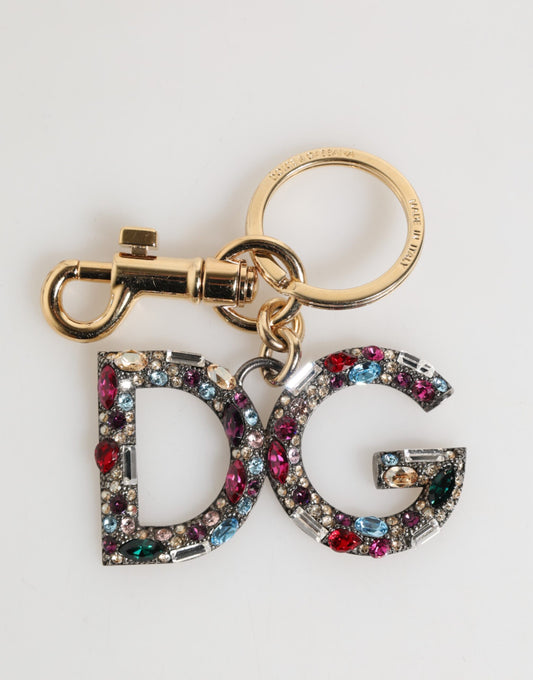 Porte-clés Dolce & Gabbana avec logo DG en cristal multicolore doré