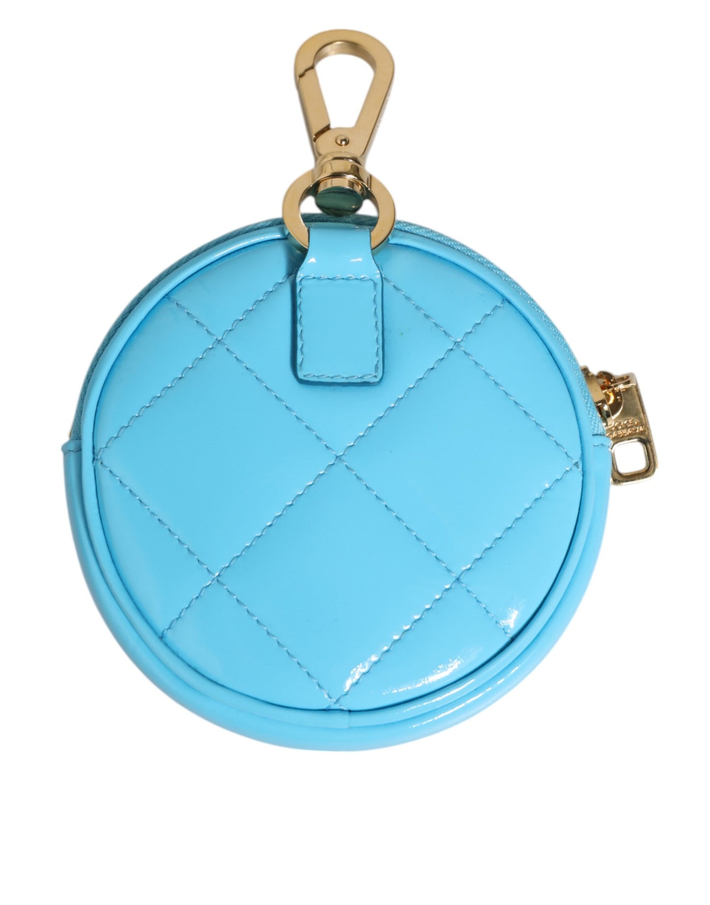 Porte-monnaie rond en cuir bleu azur Dolce & Gabbana, porte-clés, portefeuille avec logo en cristal