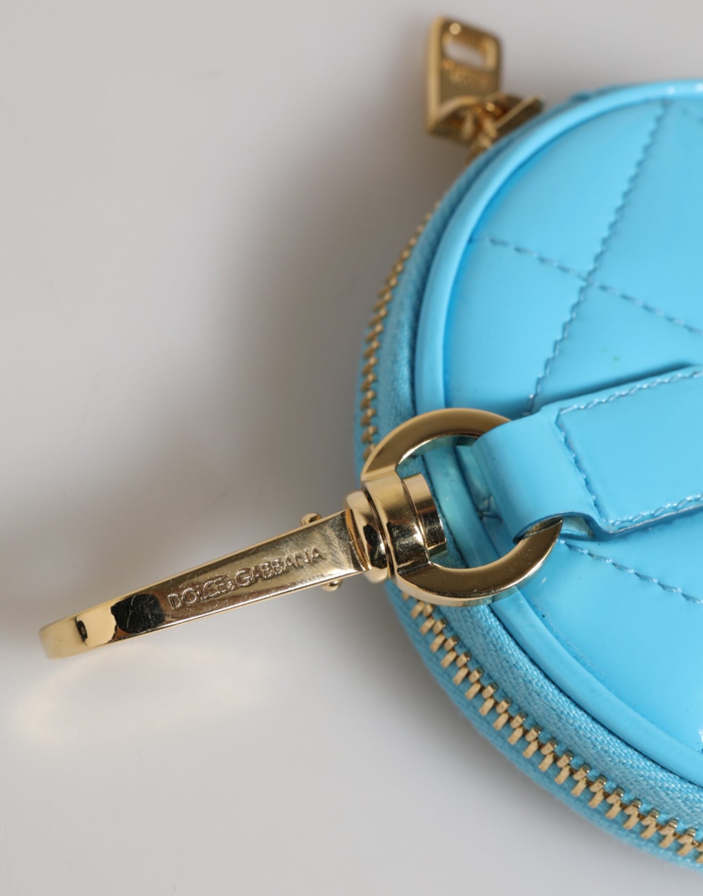 Porte-monnaie rond en cuir bleu azur Dolce & Gabbana, porte-clés, portefeuille avec logo en cristal
