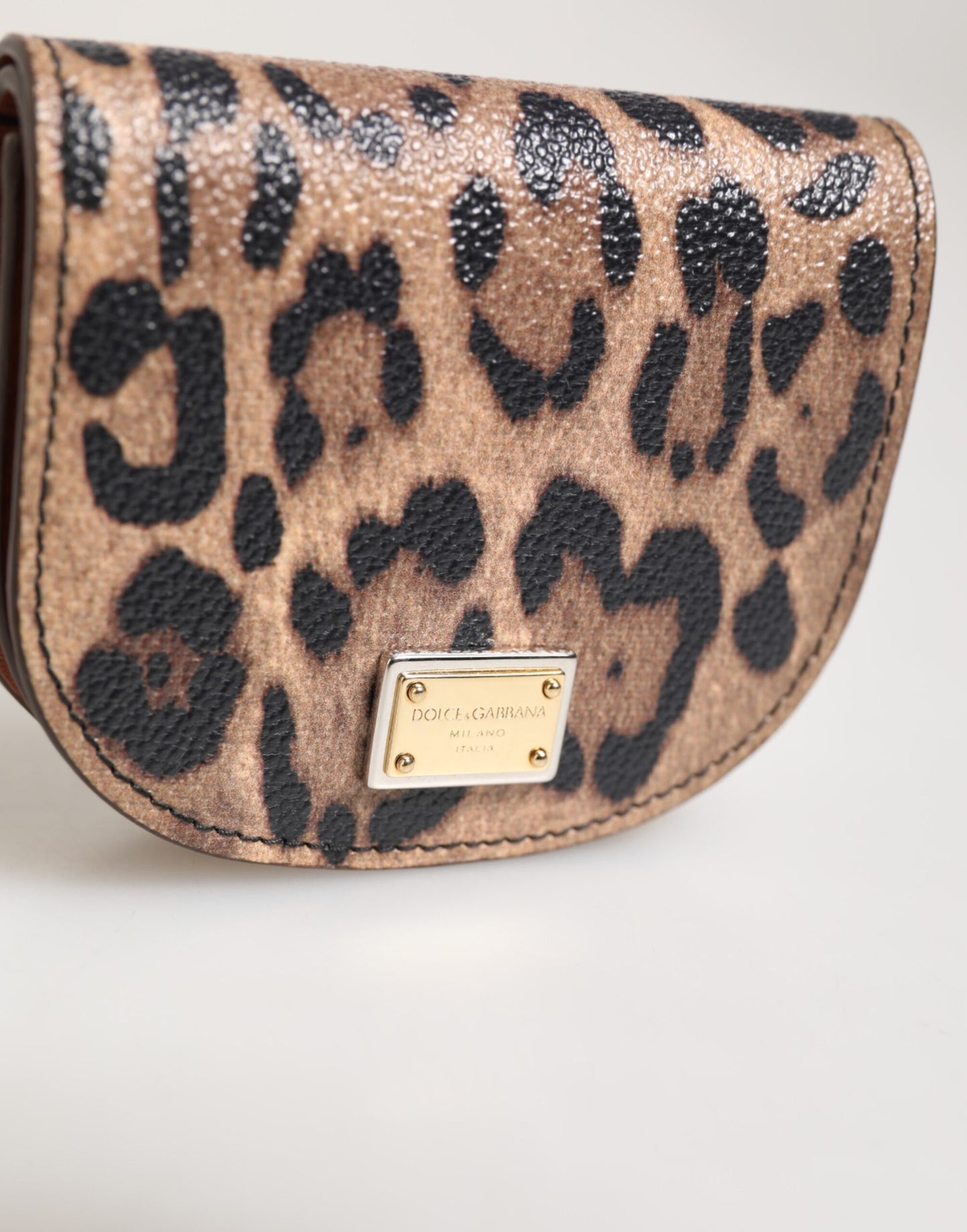 Portefeuille Dolce & Gabbana en cuir de veau marron et noir avec plaque logo à imprimé léopard