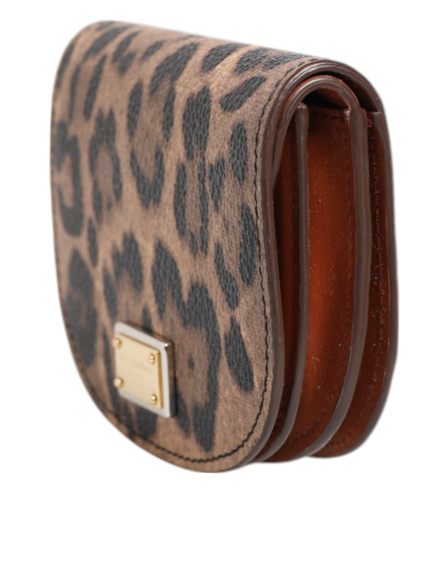 Portefeuille Dolce & Gabbana en cuir de veau marron et noir avec plaque logo à imprimé léopard