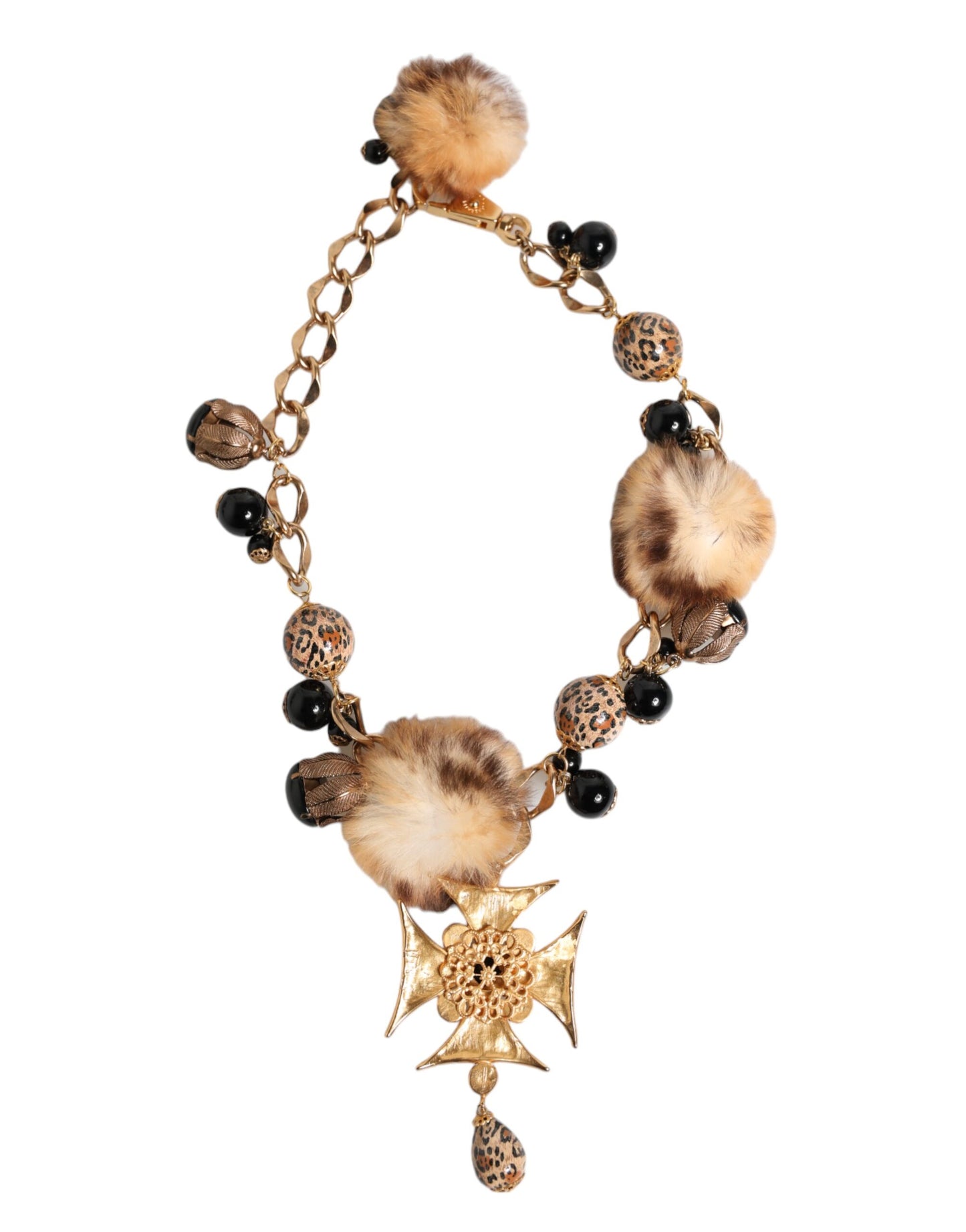 Collier ras du cou Dolce & Gabbana en filigrane de fourrure de lapin avec cristaux noirs et dorés