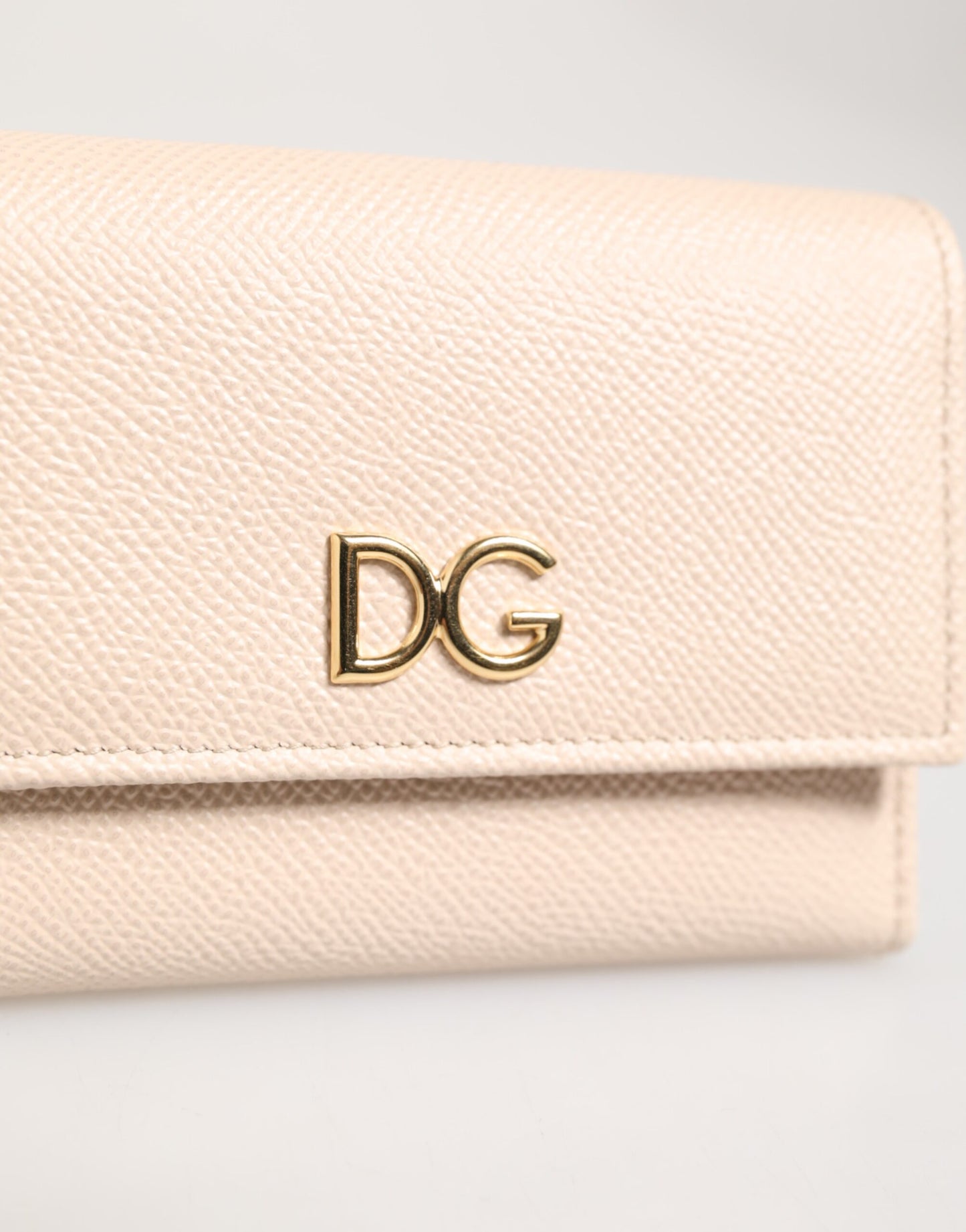 Portefeuille à rabat français Dolce & Gabbana en cuir de veau rose clair avec logo DG