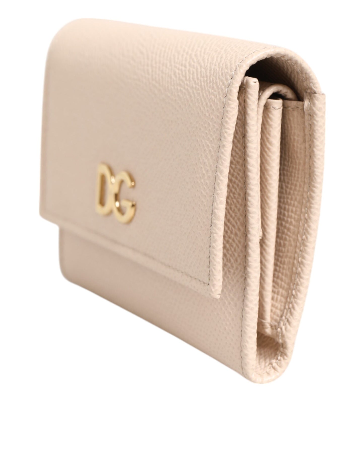 Portefeuille à rabat français Dolce & Gabbana en cuir de veau rose clair avec logo DG