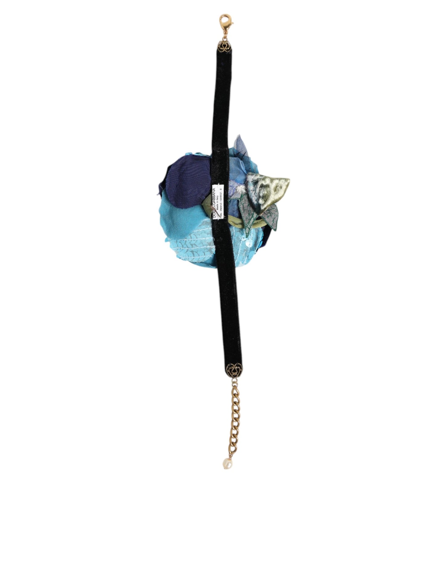 Collier ras du cou en velours à appliqués floraux bleus Dolce & Gabbana avec perles en cristal