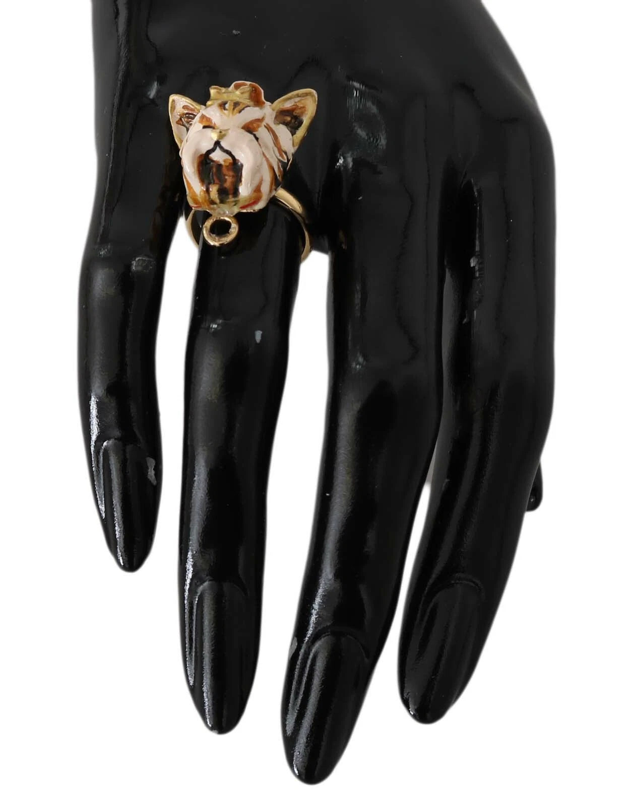 Dolce & Gabbana Gold Messing Harz Beige Hund Haustier Accessoire Ring