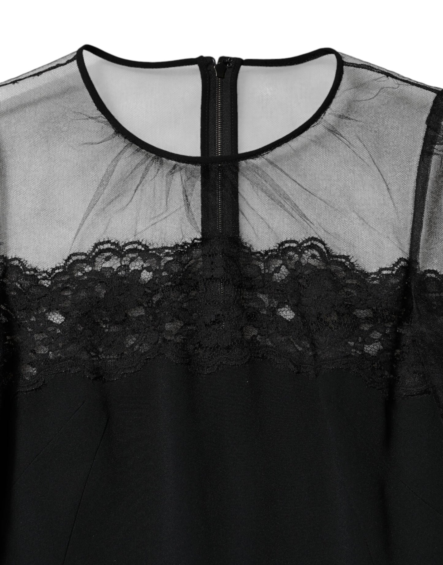 Robe fourreau mi-longue en tulle et nylon à bordure en dentelle noire Dolce & Gabbana