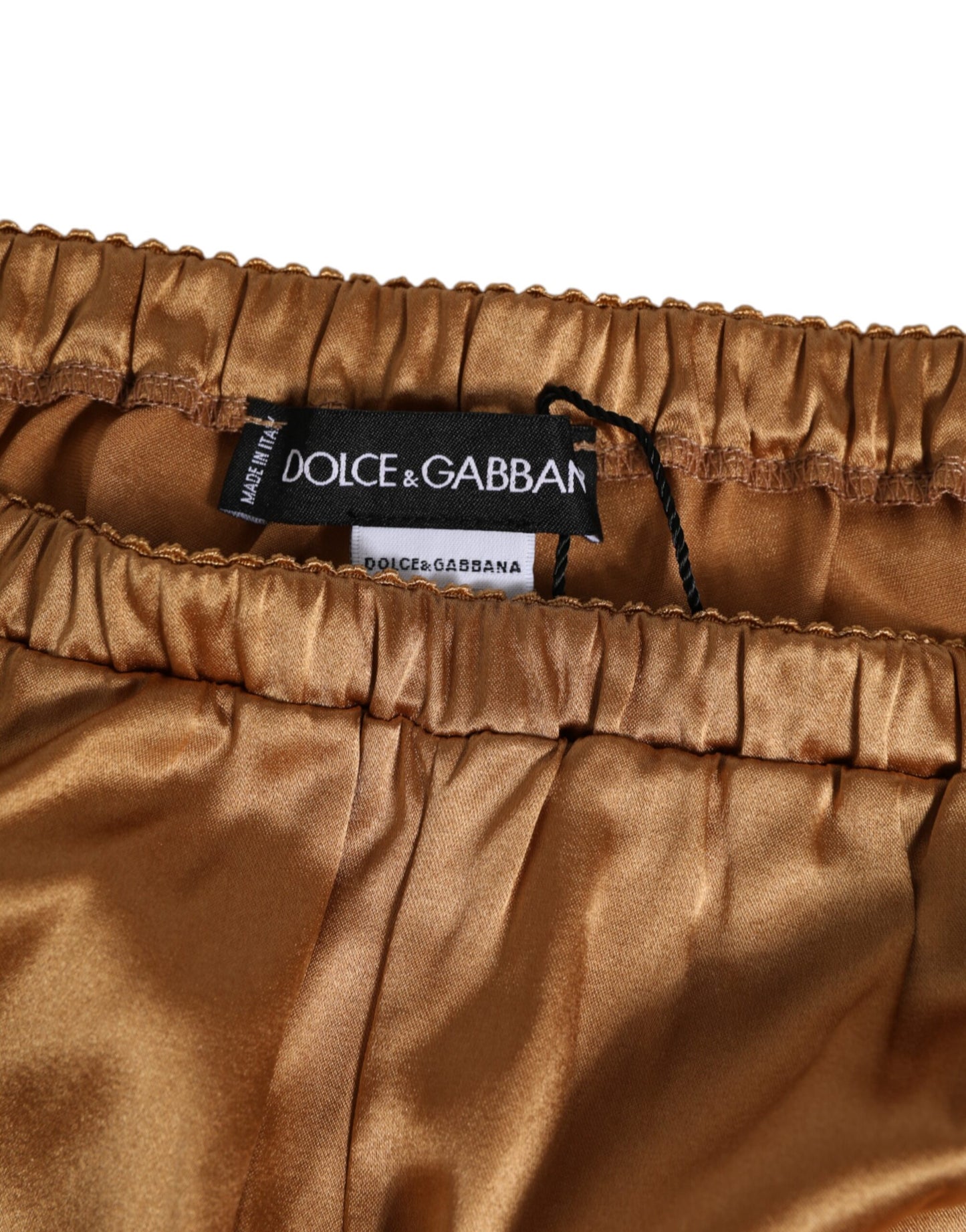 Dolce & Gabbana – Unterwäsche-Shorts aus braunem Seidensatin mit Blumenspitze