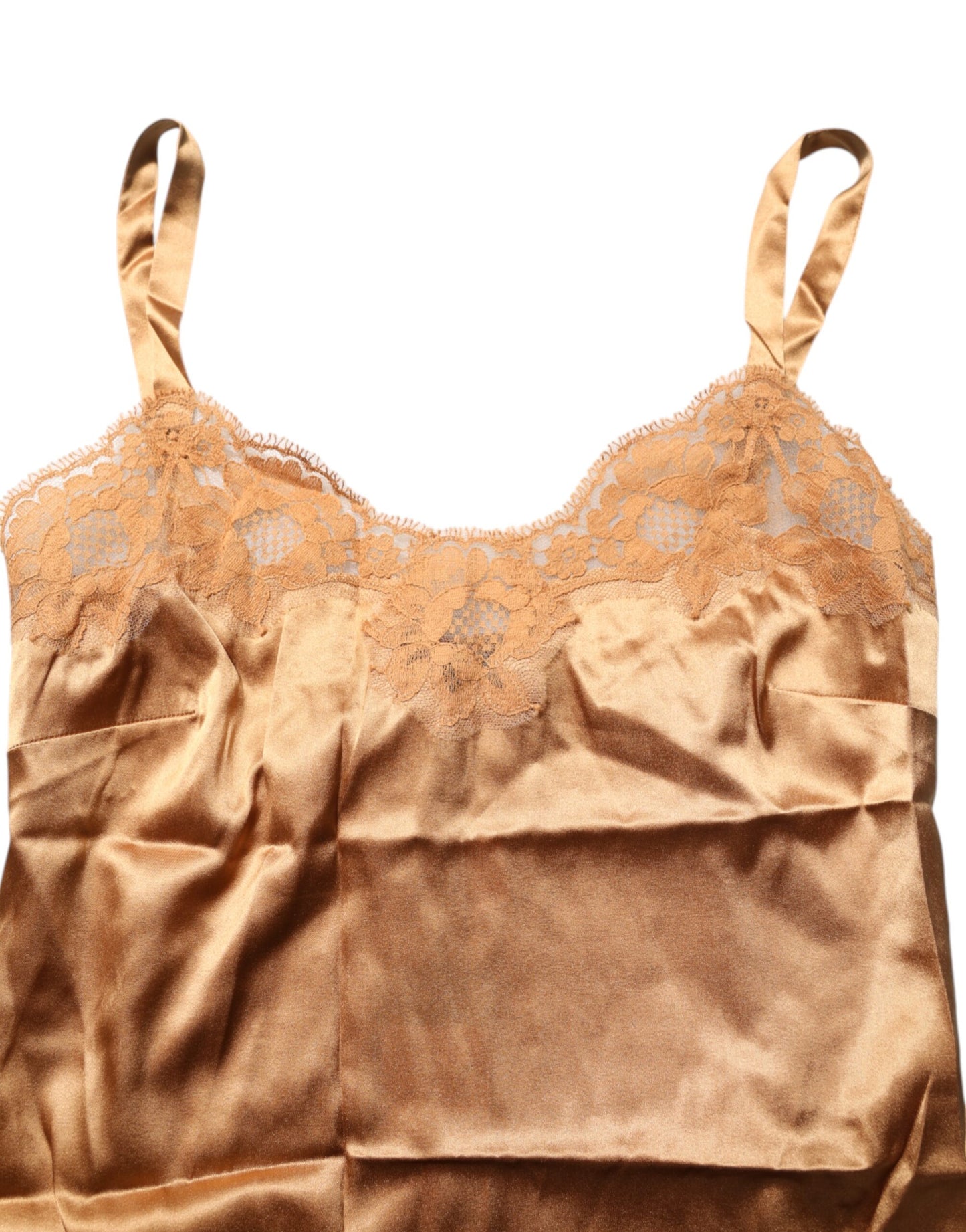 Dolce & Gabbana Débardeur en satin de soie et dentelle florale marron Lingerie Sous-vêtements