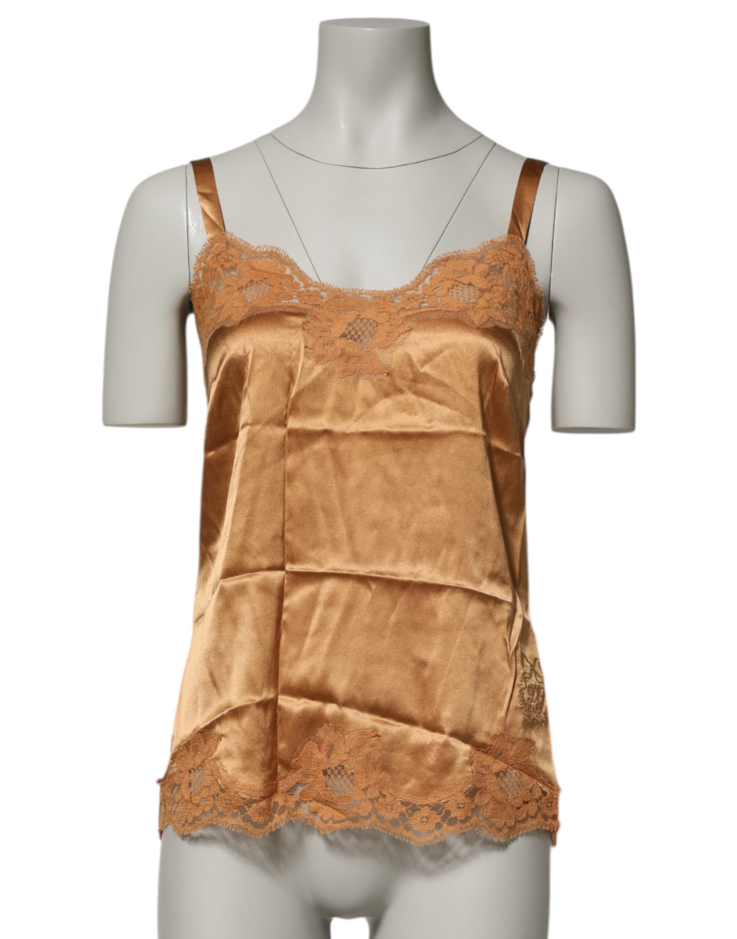 Dolce & Gabbana Débardeur en satin de soie et dentelle florale marron Lingerie Sous-vêtements
