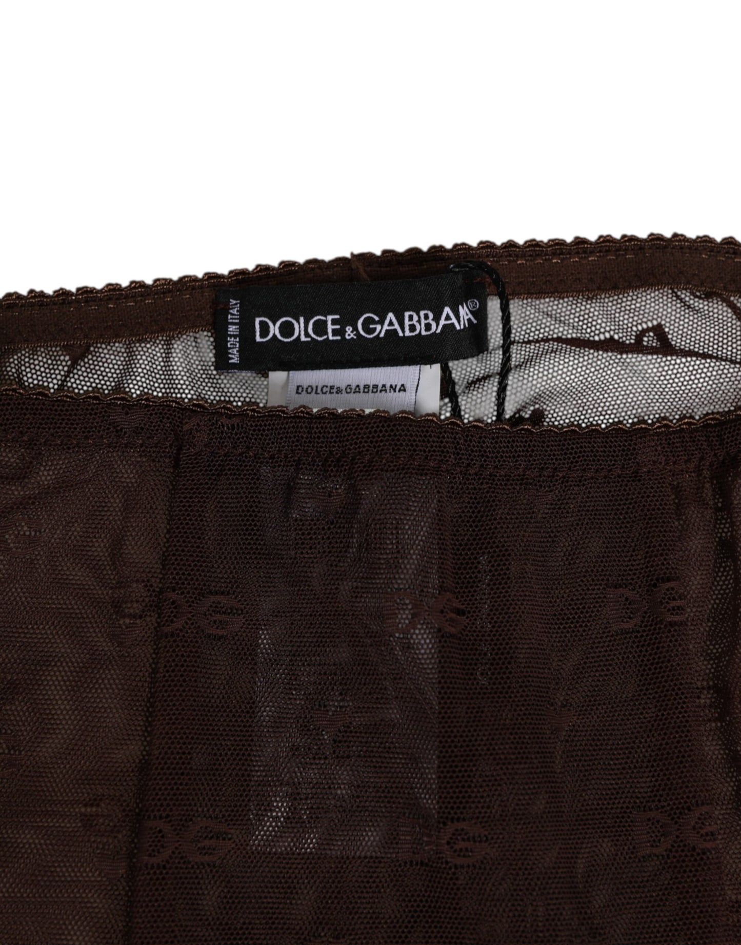 Dolce & Gabbana - Leggings en nylon marron avec logo en dentelle - Sous-vêtements