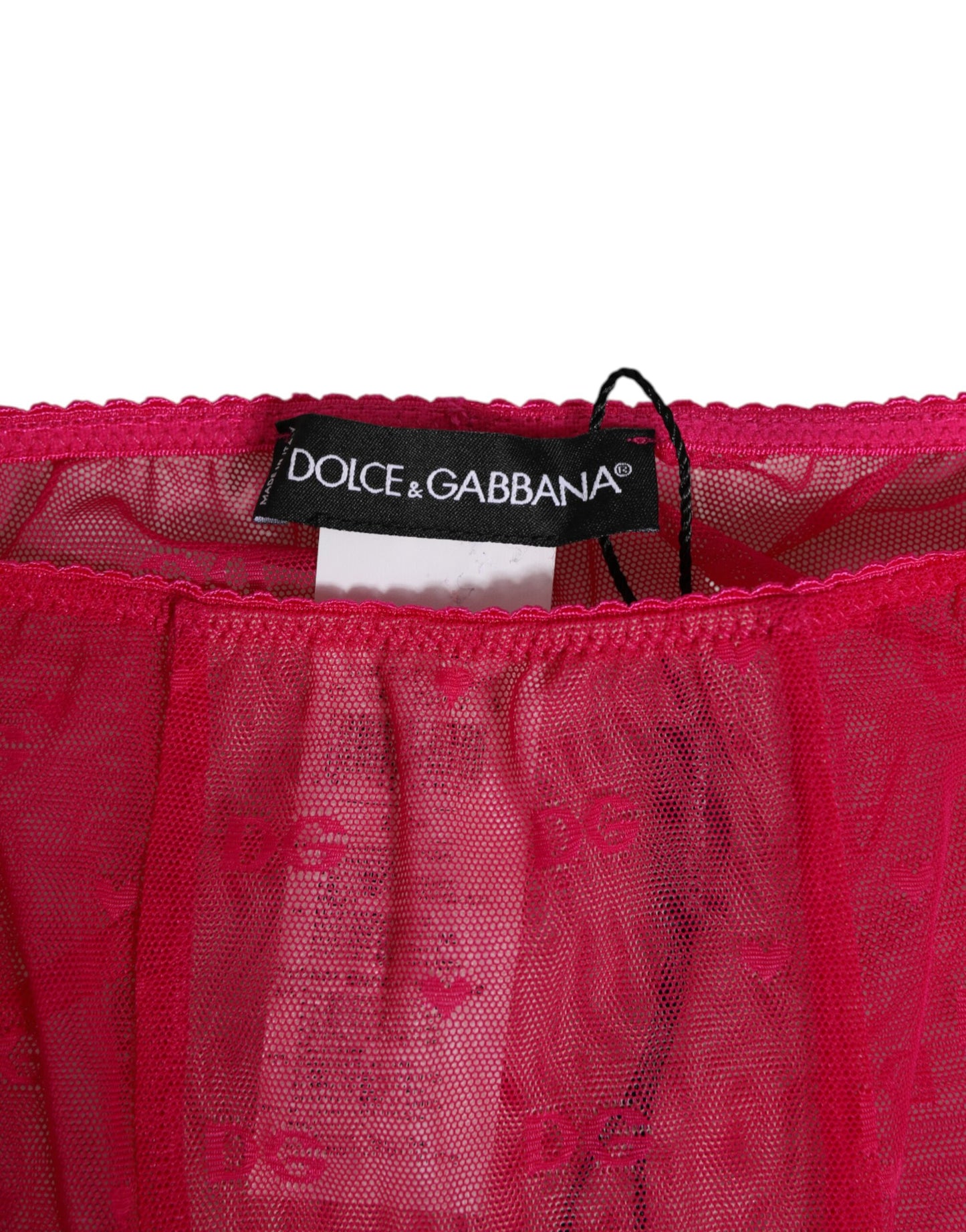 Dolce & Gabbana – Enge Midihose aus Spitze mit Logo in Fuchsia