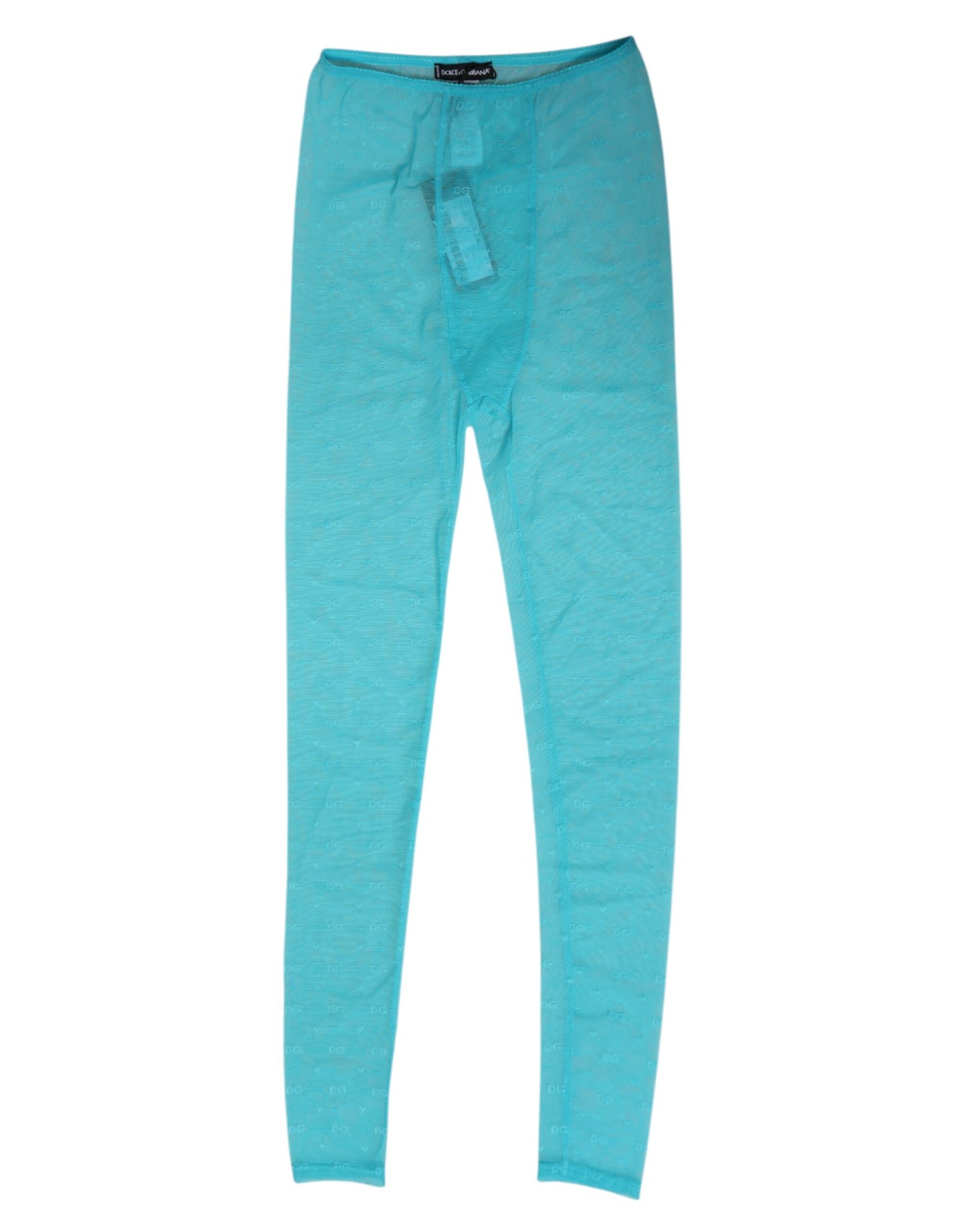Dolce & Gabbana Leggings en dentelle bleu clair avec logo en nylon Sous-vêtements