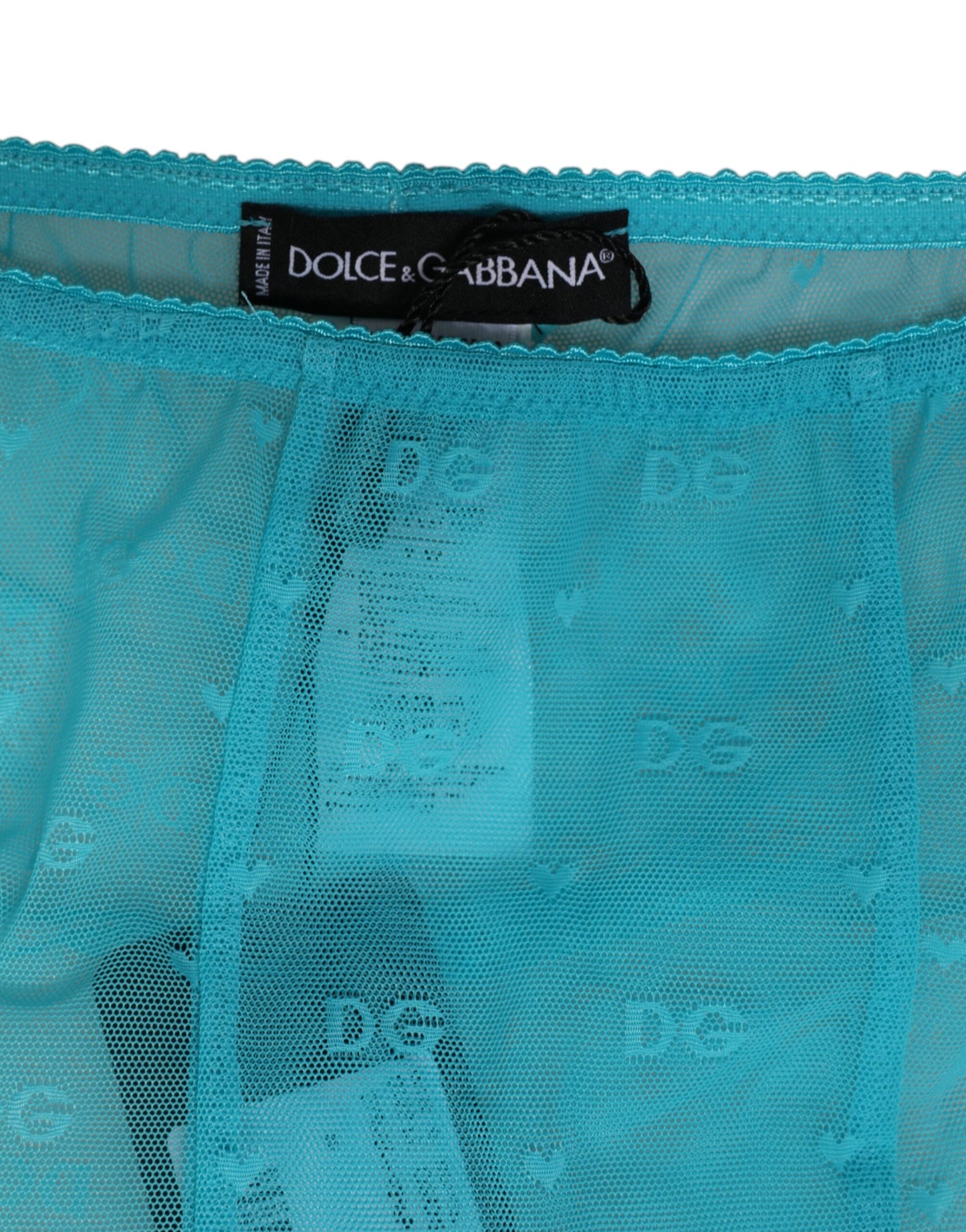 Dolce & Gabbana Leggings en dentelle bleu clair avec logo en nylon Sous-vêtements
