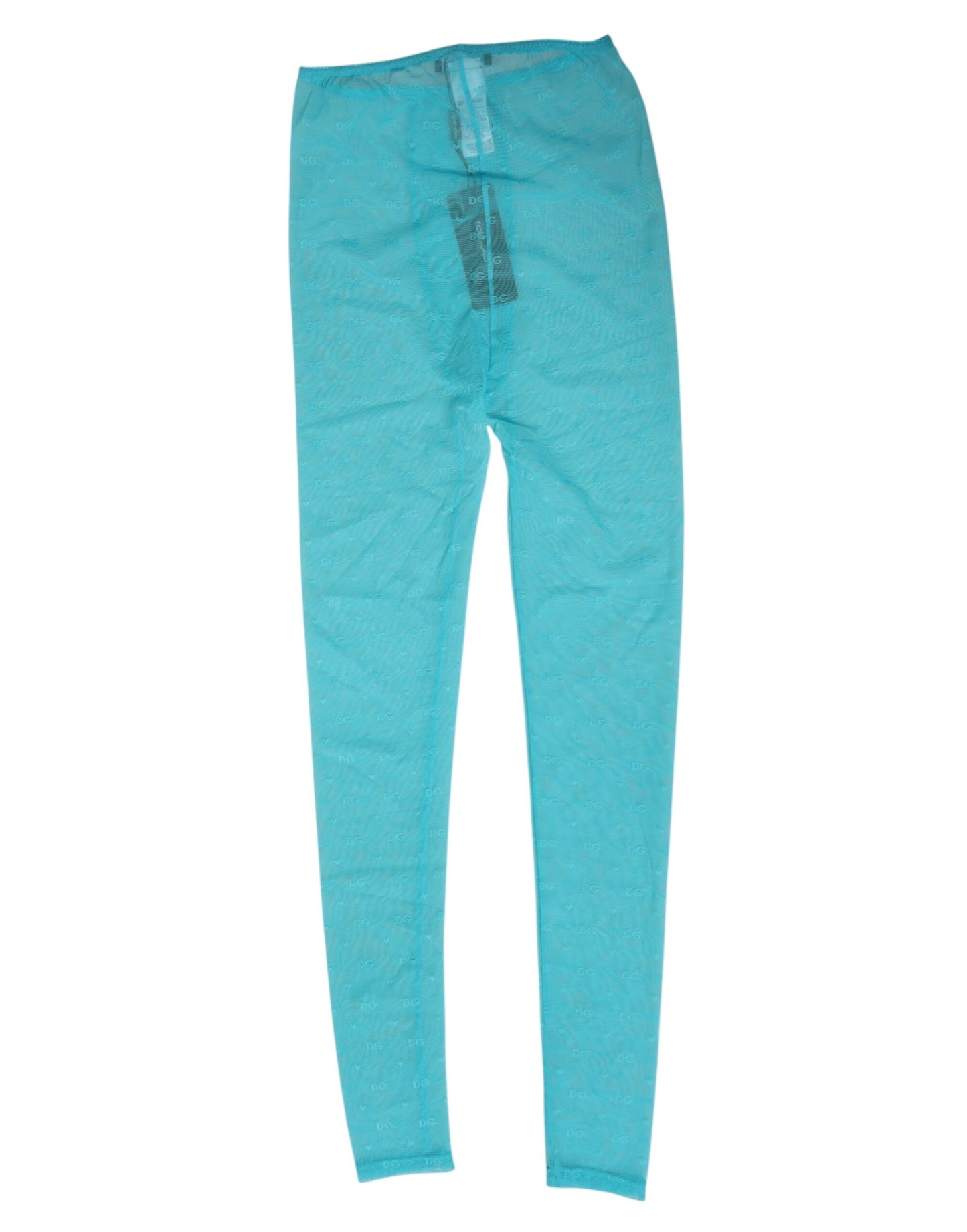 Dolce & Gabbana Leggings en dentelle bleu clair avec logo en nylon Sous-vêtements