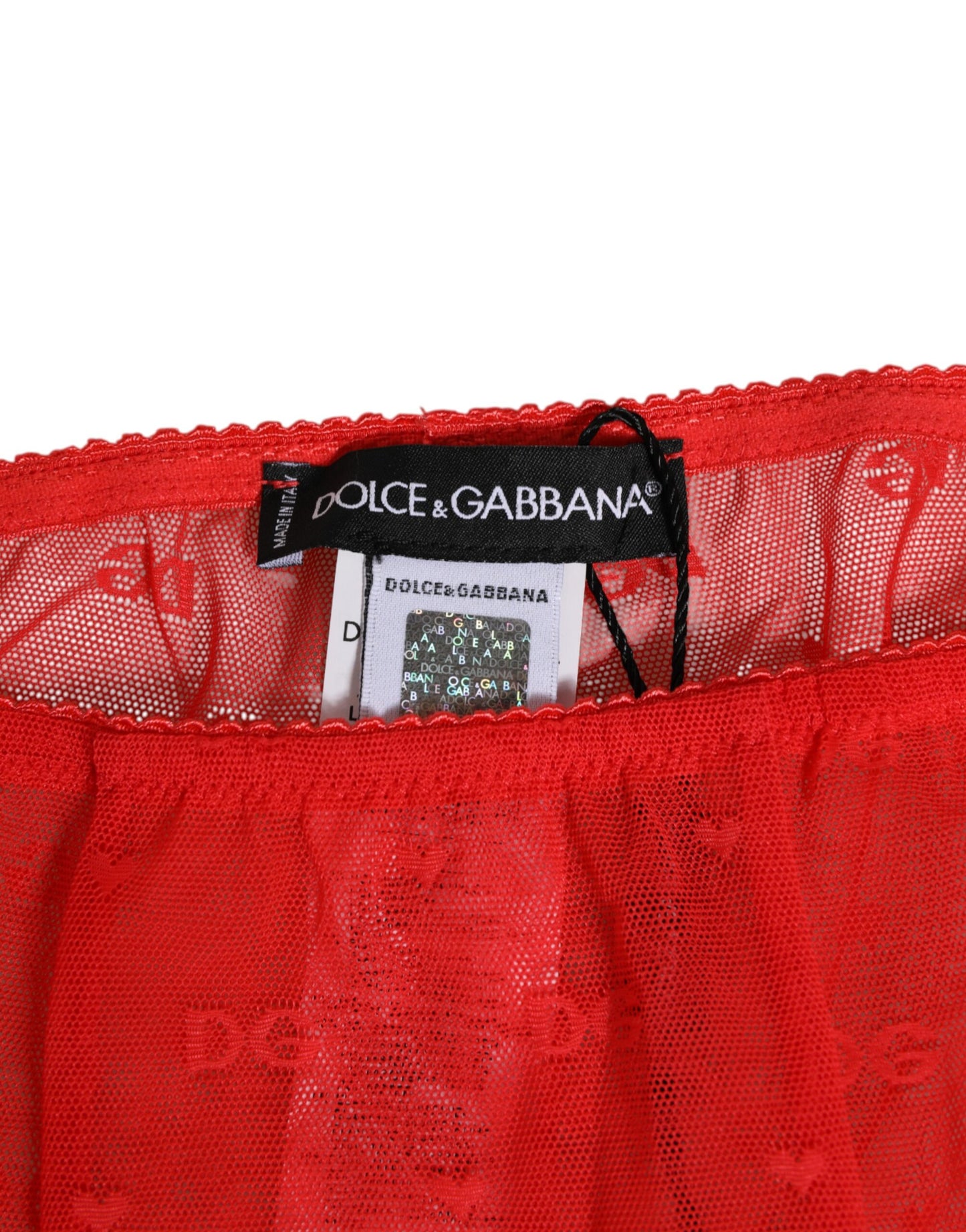 Dolce & Gabbana Leggings en dentelle et nylon rouge avec logo