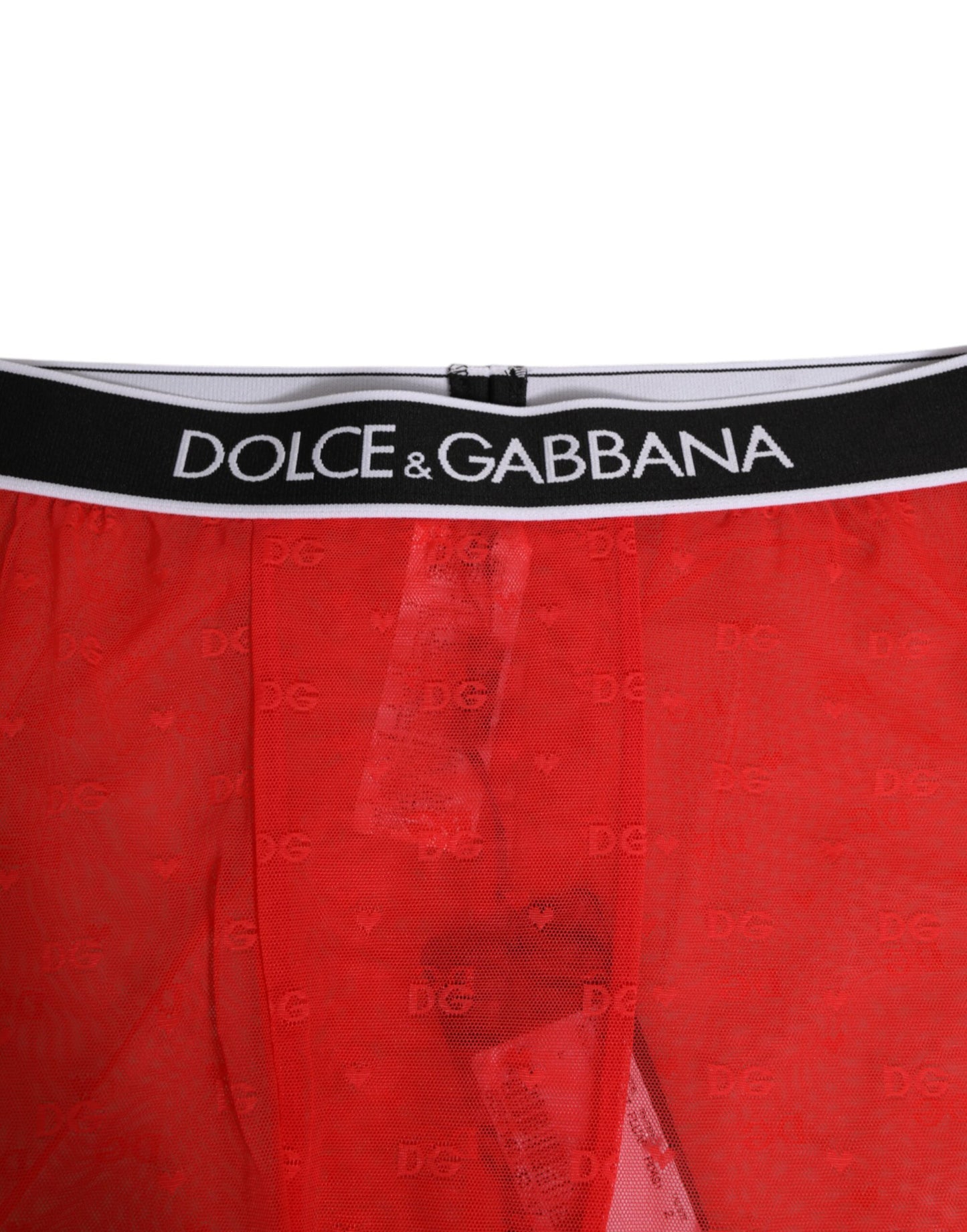 Dolce & Gabbana – Enge Midihose mit rotem Logo und Spitze