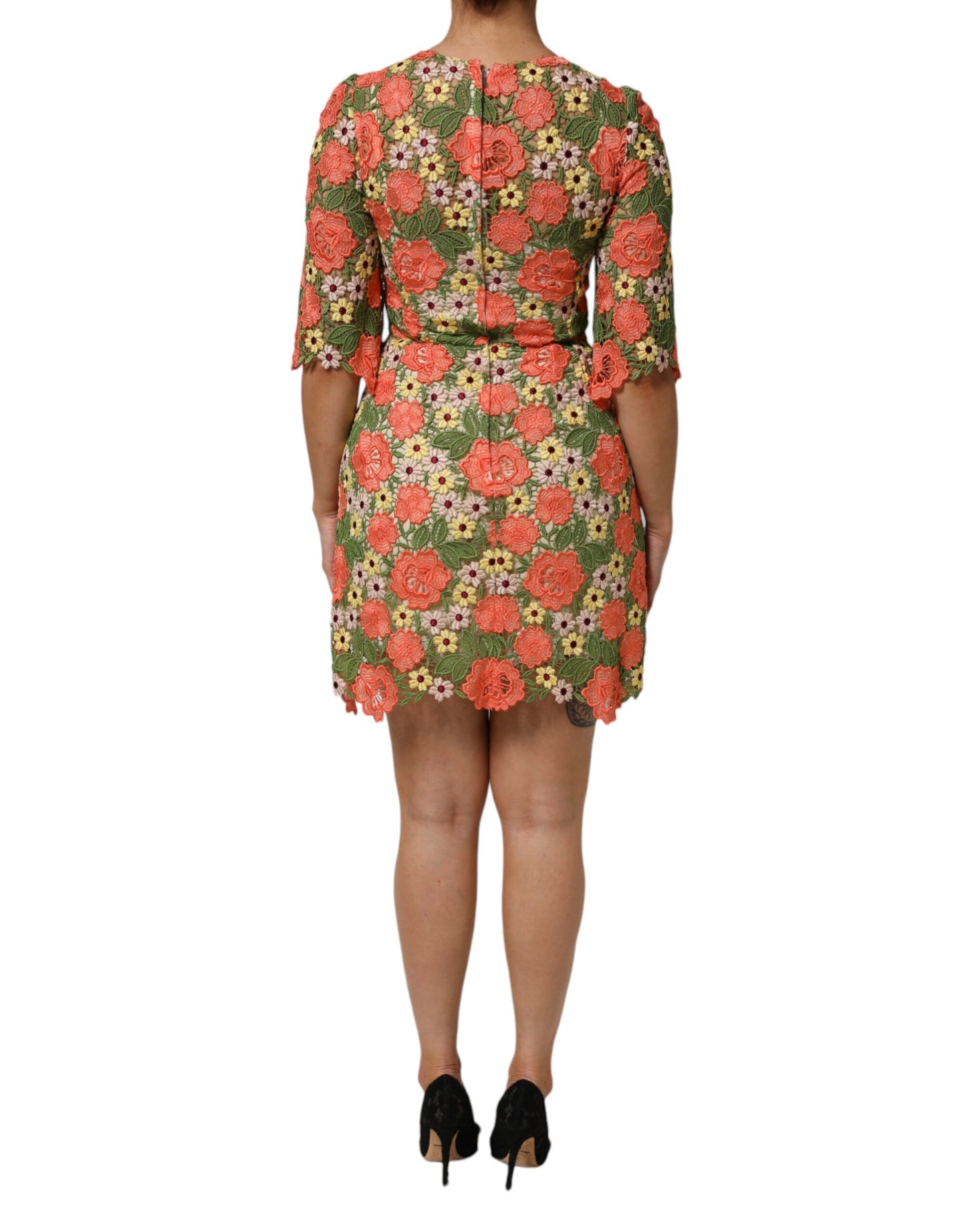 Dolce & Gabbana Multicolor Floral Embroidery Aline Mini Dress