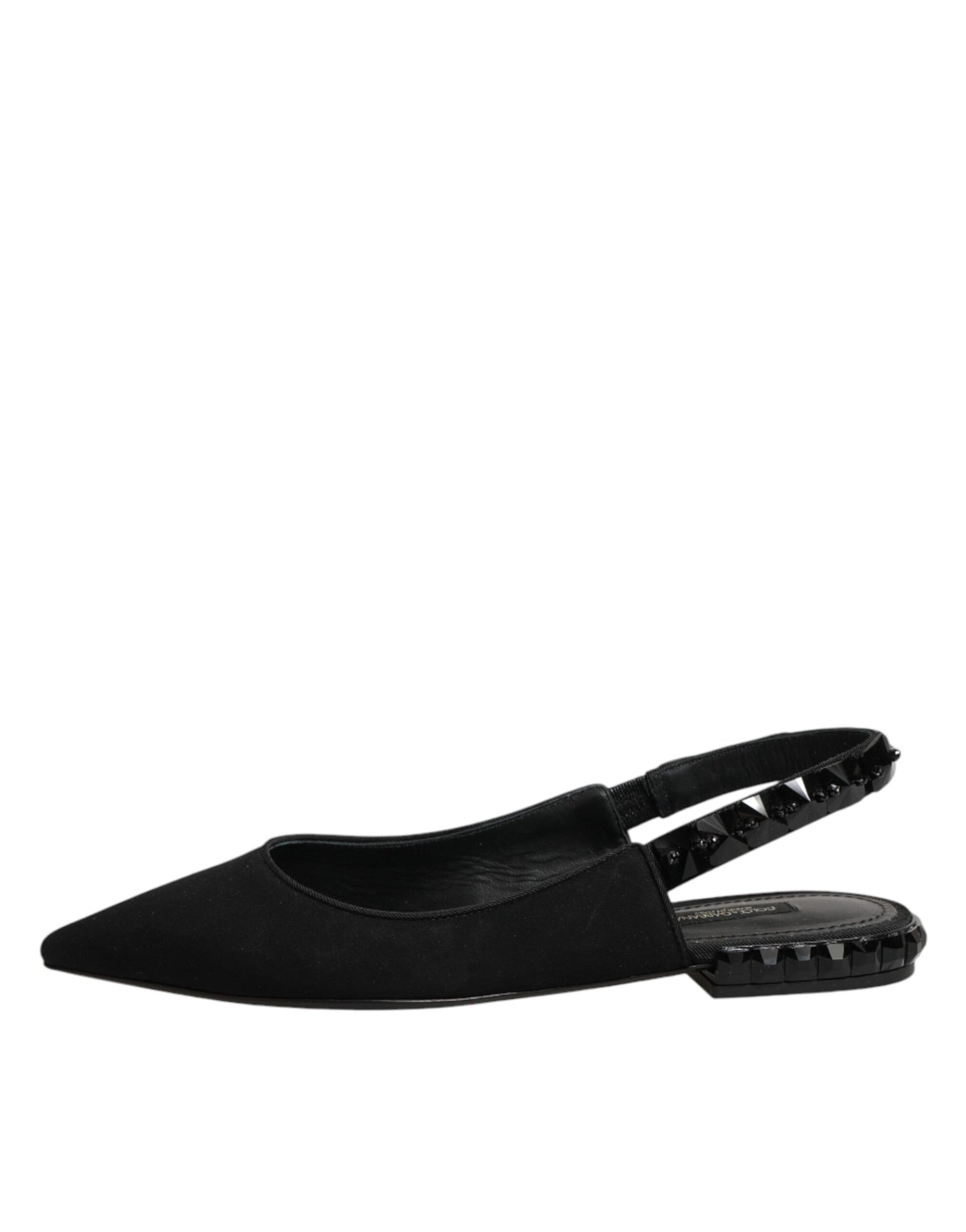 Dolce & Gabbana Black Crystal Charmeuse Slingback Shoes