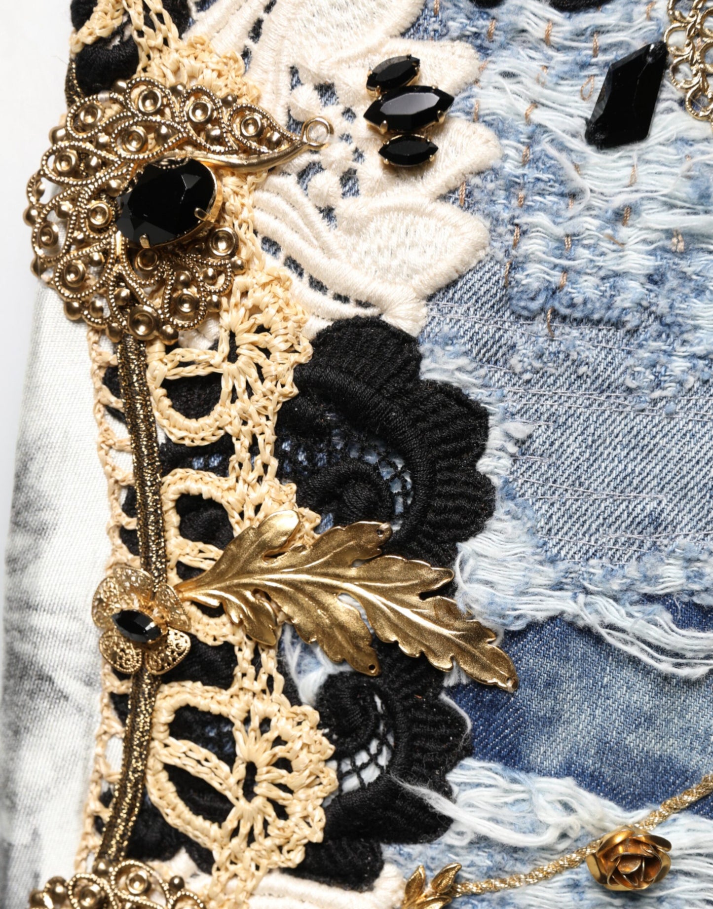 Dolce & Gabbana Blue Ripped Embellished Cotton Denim Jeans