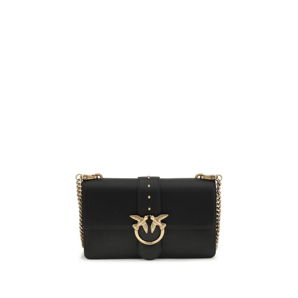 PINKO Black Calf Leather Bos Taurus Shoulder Bag