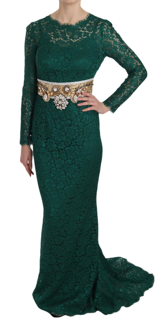 Robe fourreau en dentelle avec ceinture dorée et cristaux Dolce &amp; Gabbana
