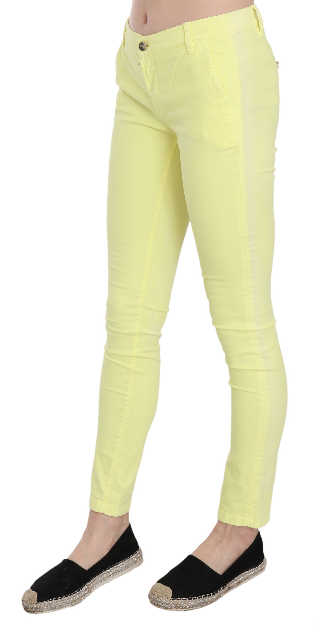 PINKO – Enge, legere Hose aus Stretch-Baumwolle in Gelb mit niedriger Taille