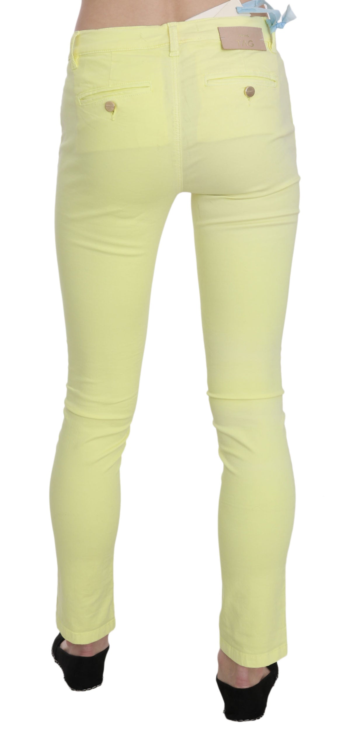 PINKO – Enge, legere Hose aus Stretch-Baumwolle in Gelb mit niedriger Taille
