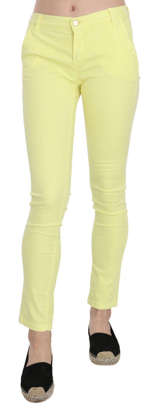 PINKO – Enge, legere Hose aus Stretch-Baumwolle in Gelb mit niedriger Taille