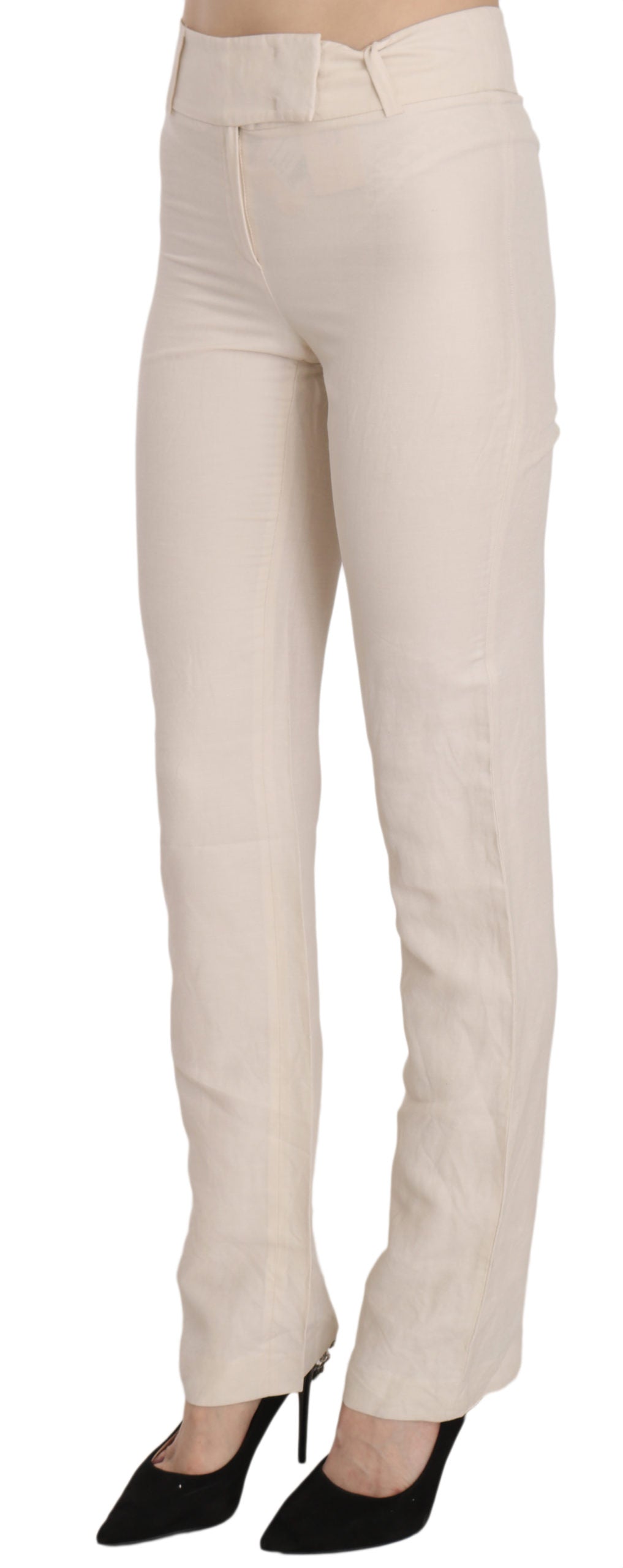 Pantalon évasé taille haute en soie mélangée blanche LAUREL