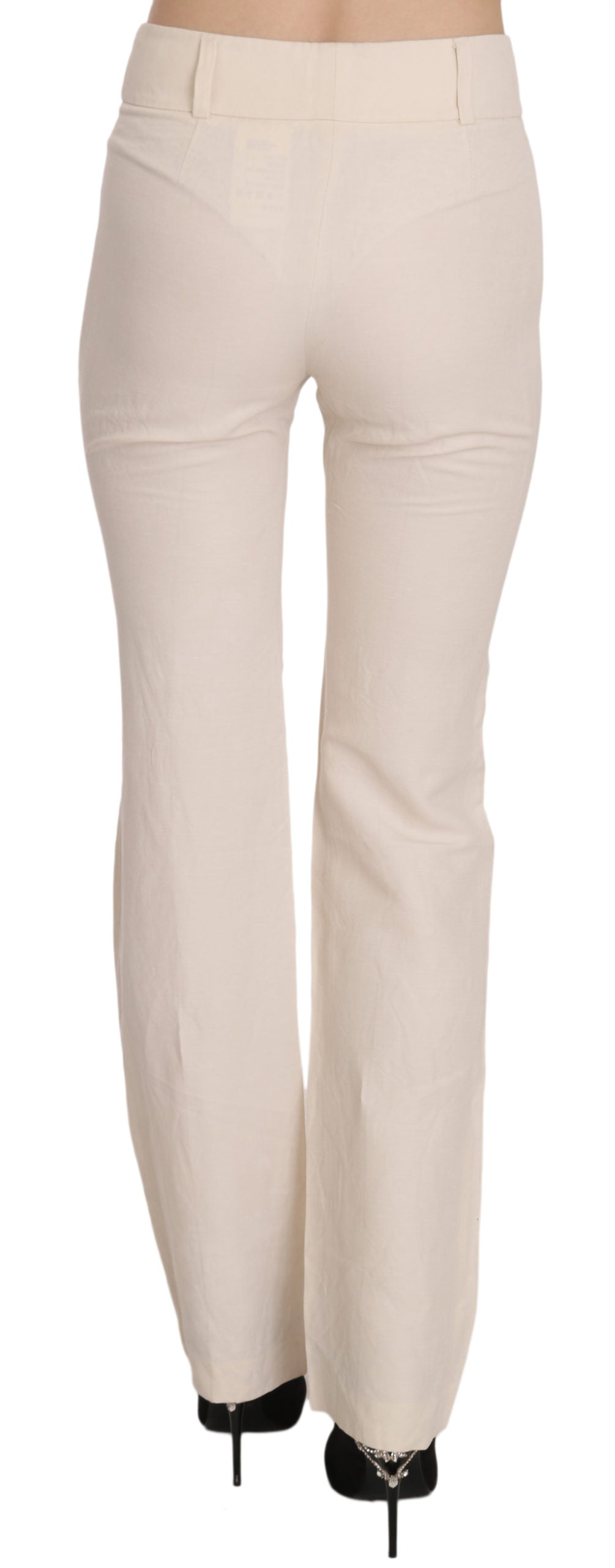 Pantalon évasé taille haute en soie mélangée blanche LAUREL