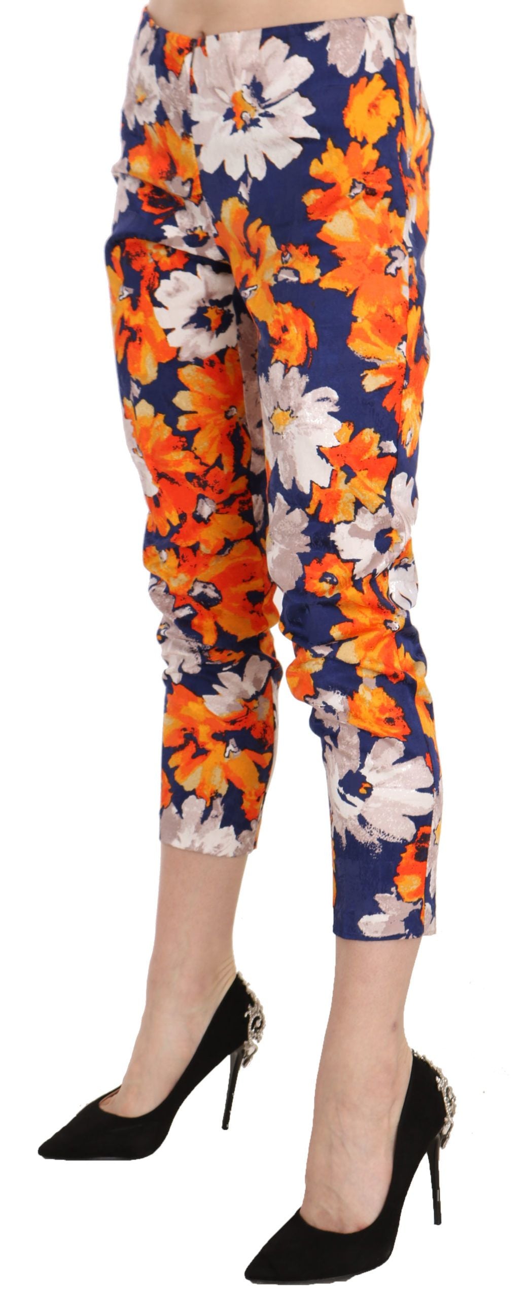 Pantalon slim skinny bleu à imprimé floral LANACAPRINA